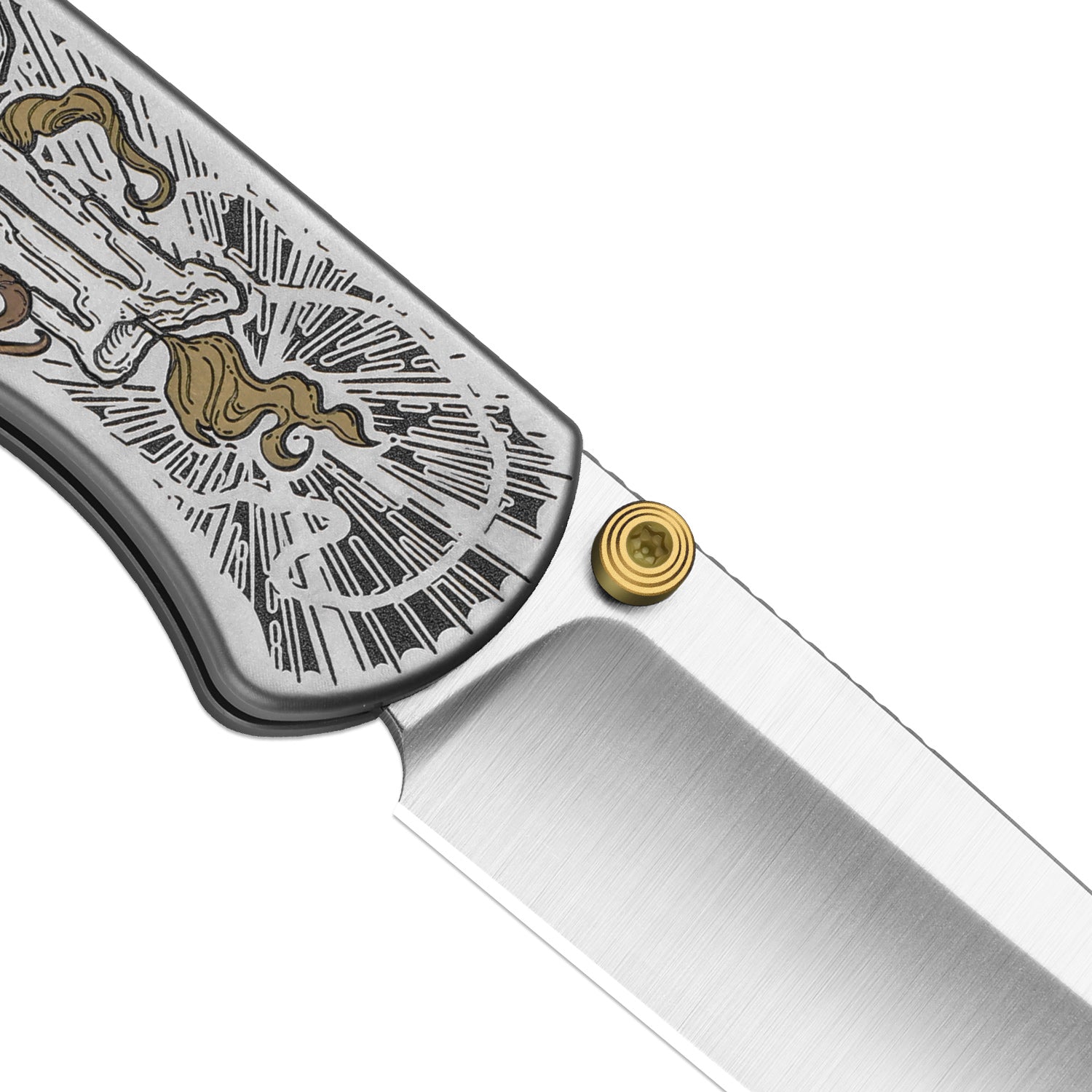 Drop Bear® Zero | Vanax | Hand-brushed | Hollow Grind | Titanium (Laser Engraved with Multi-tone Inlays) | Kizer Button Liner Lock™ | KizerX™ 3619BDLA1