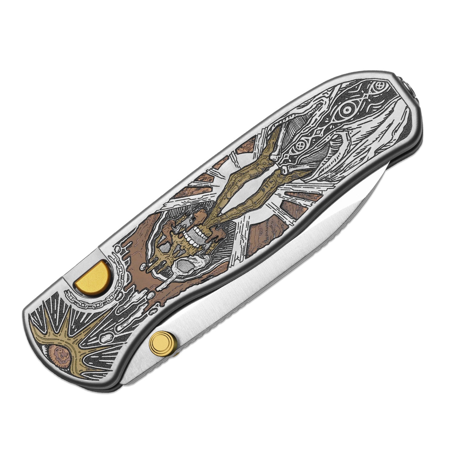 Drop Bear® Zero | Vanax | Hand-brushed | Hollow Grind | Titanium (Laser Engraved with Multi-tone Inlays) | Kizer Button Liner Lock™ | KizerX™ 3619BDLA1