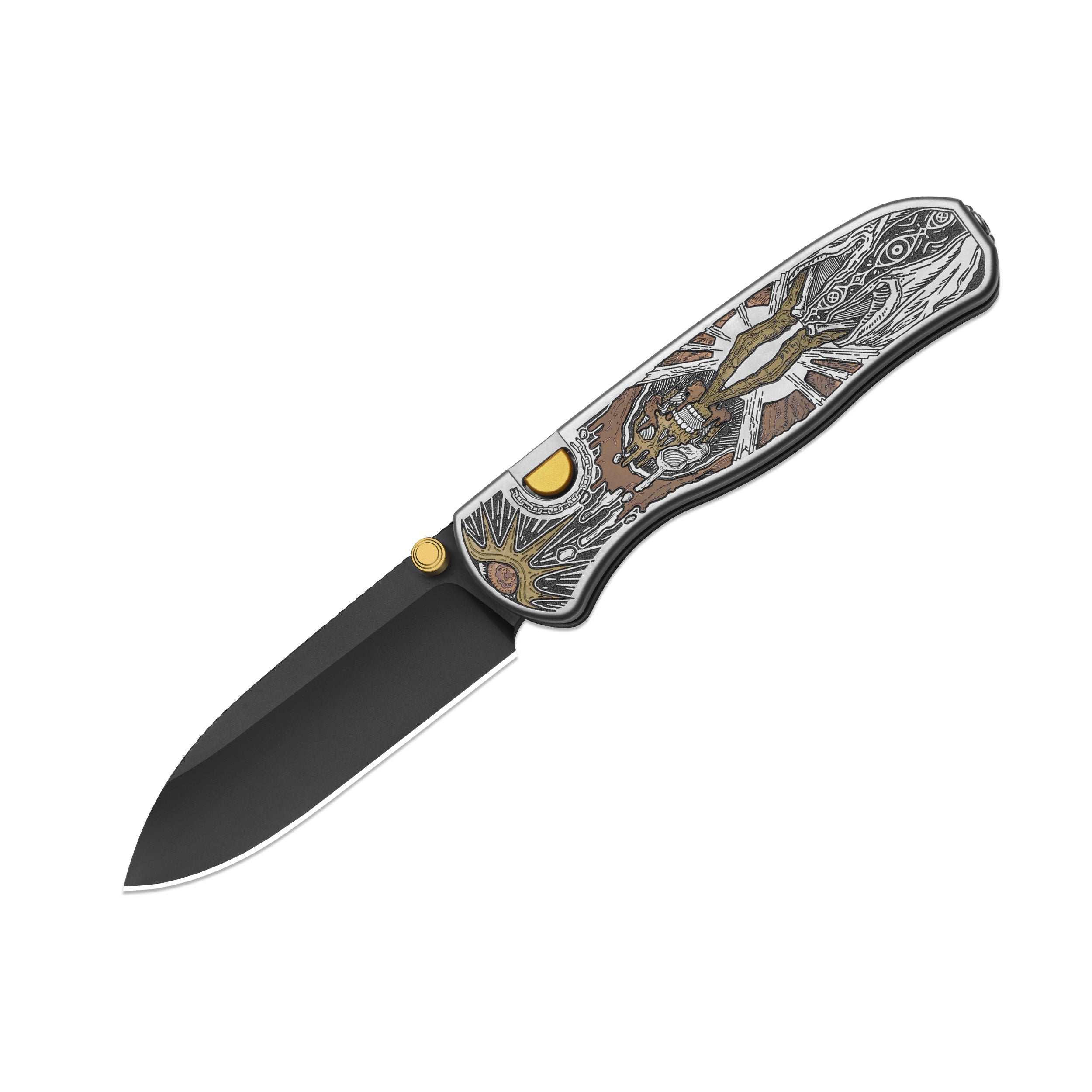 Drop Bear® Zero | K390 | Polished DLC Ultra | Hollow Grind | Titanium (Laser Engraved with Multi-tone Inlays) | Kizer Button Liner Lock™ | KizerX™ 3619BDLA2