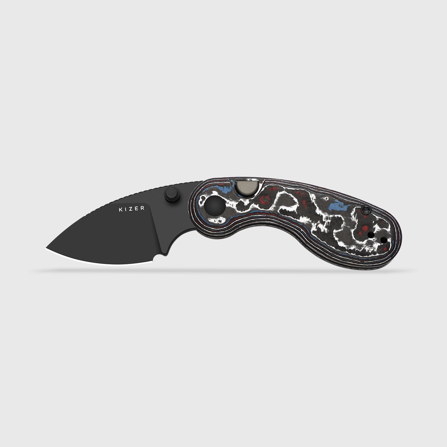 Microbe™ | Kizer Button Liner Lock™ | Ultra DLC | M390 | Fat Carbon | KizerB™ 2742A2