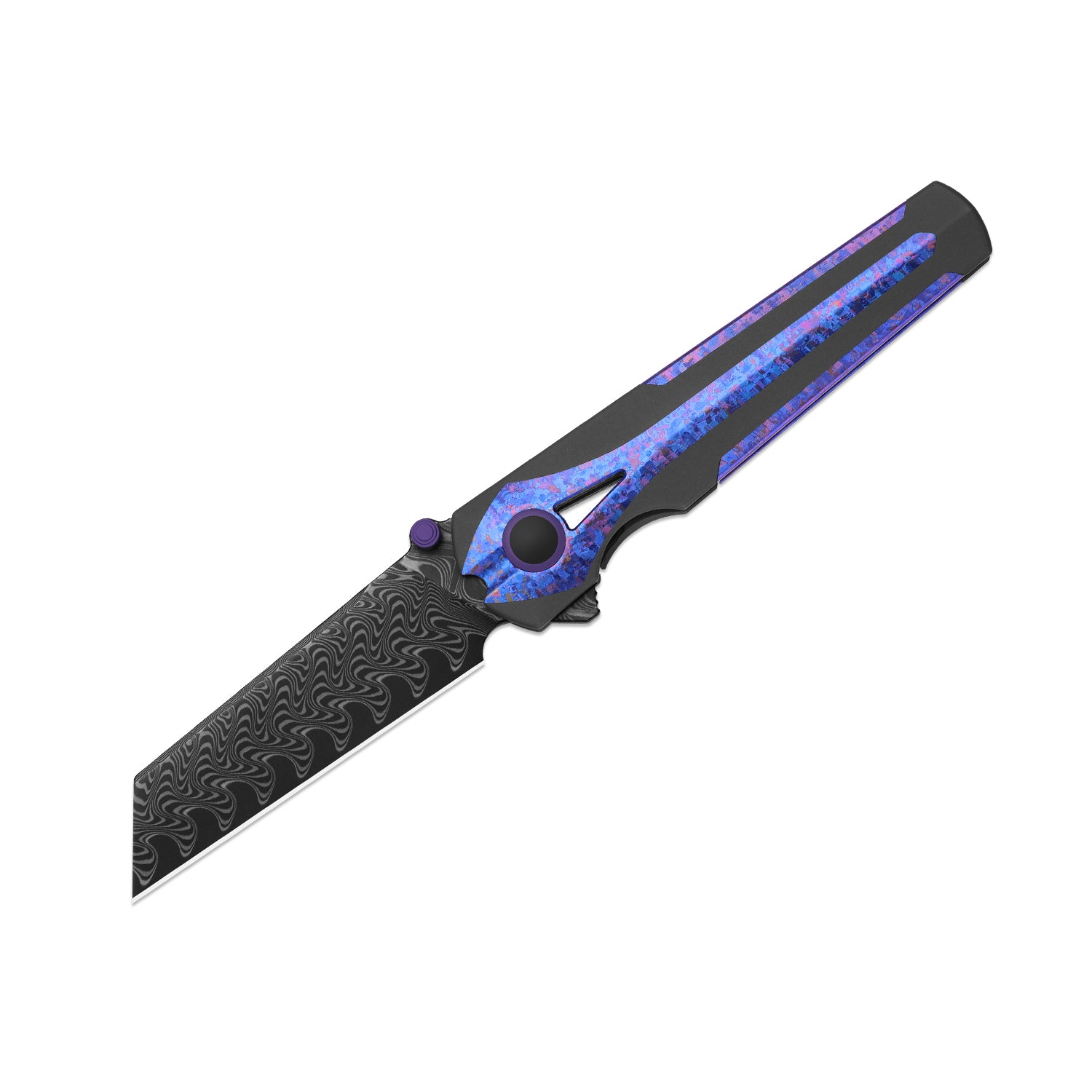 Staff | Frame Lock | Damascus | Titanium & Crystallized Titanium | Acid-Washed Finish | KizerB™ 3795A1