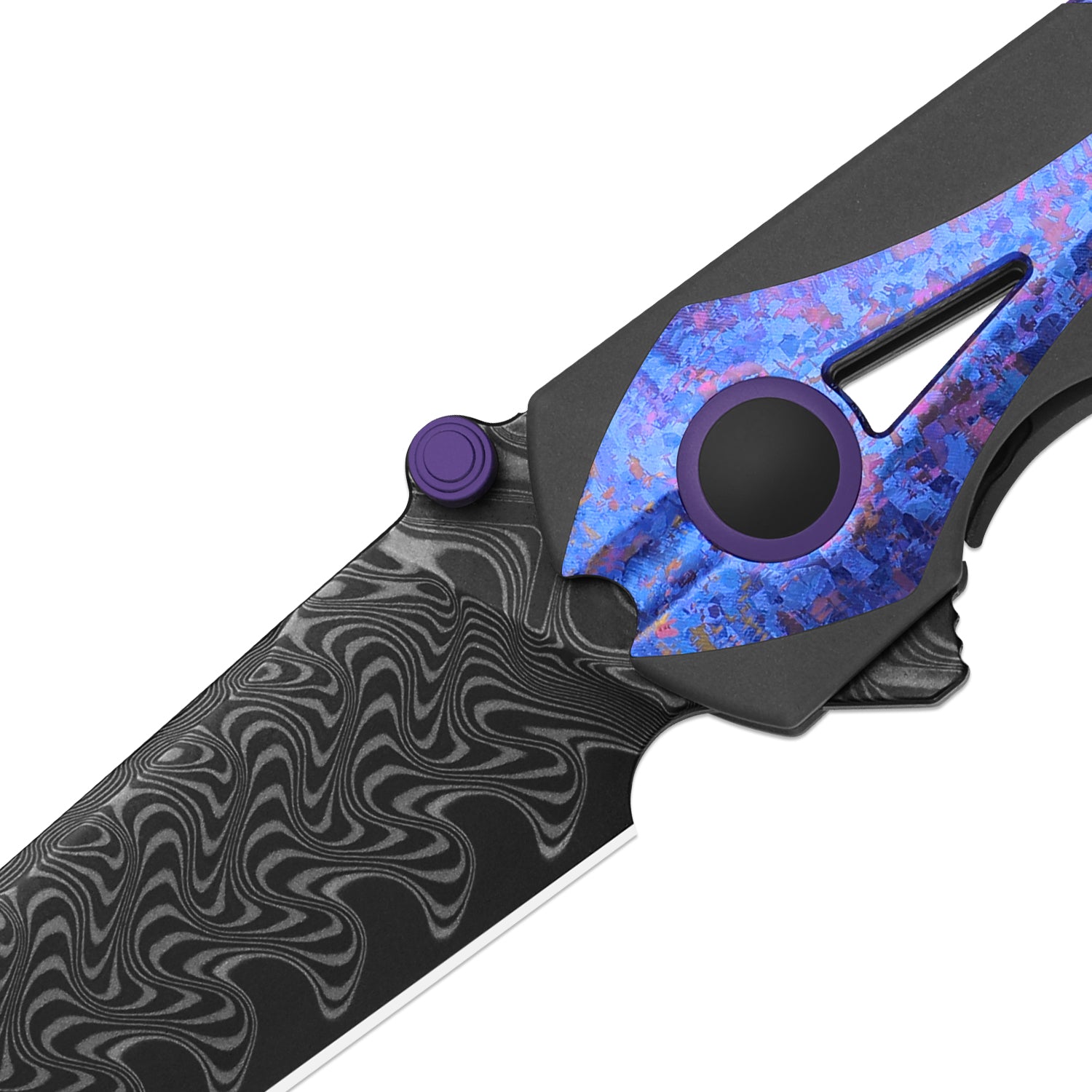 Staff | Frame Lock | Damascus | Titanium & Crystallized Titanium | Acid-Washed Finish | KizerB™ 3795A1