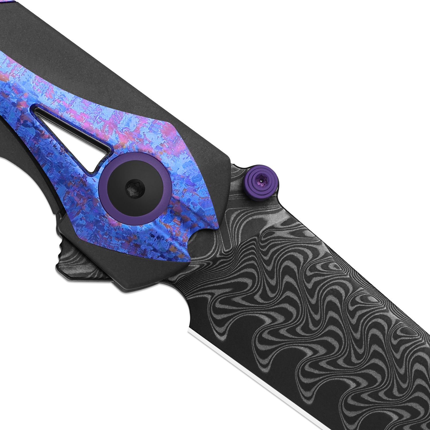 Staff | Frame Lock | Damascus | Titanium & Crystallized Titanium | Acid-Washed Finish | KizerB™ 3795A1