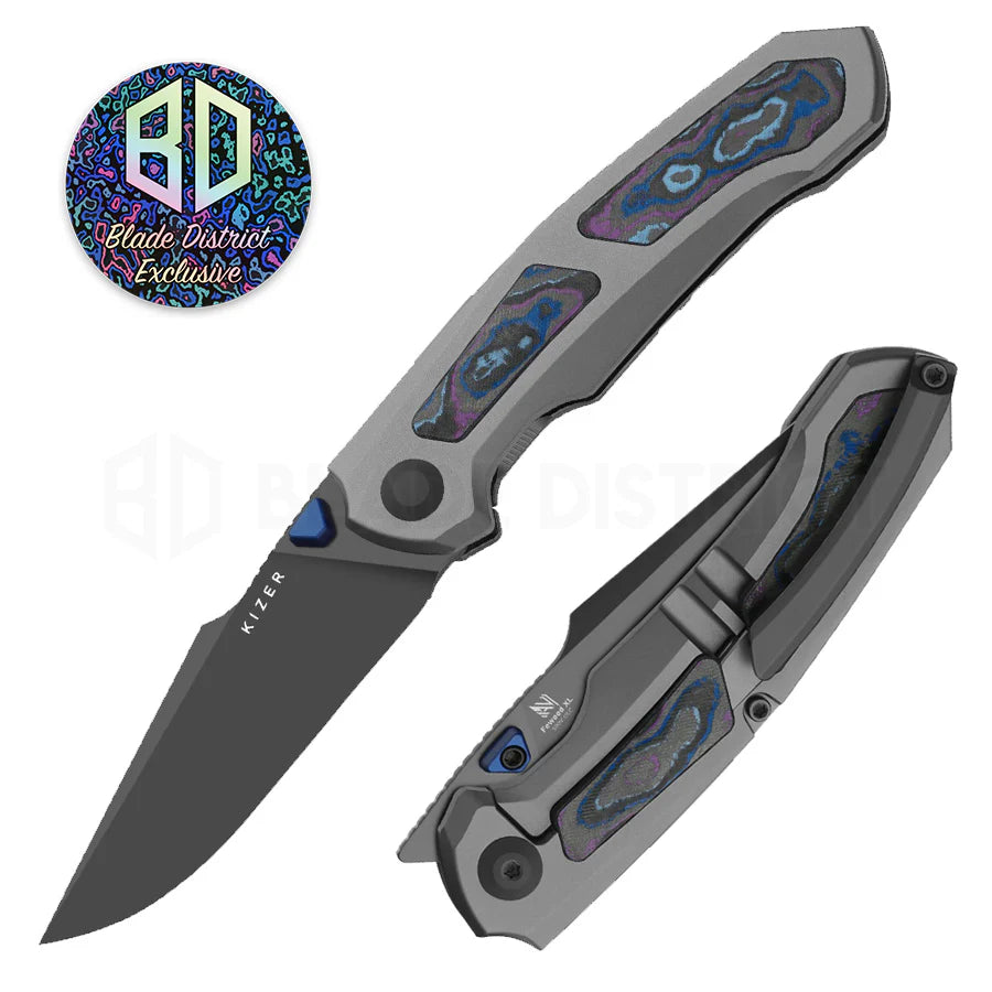 Kizer Feweed XL Knife Damtanium Camo Carbon S90V BLADE DISTRICT EXCLUS