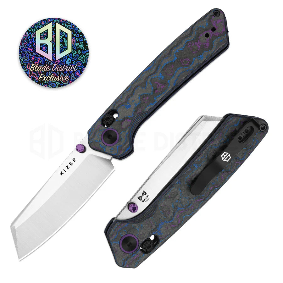Kizer Madrac Knife Damtanium Camo Carbon Elmax Satin BLADE DISTRICT EX