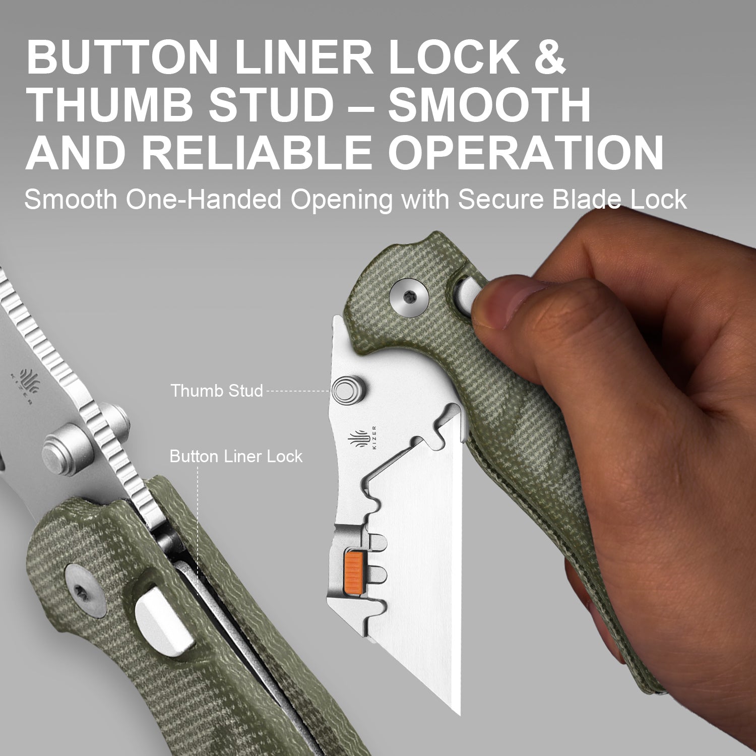 Sheepdog® Utility Knives | Kizer Button Liner Lock™ | C01C Uti 2 | 5Cr15MoV | Micarta | KizerV™ 3488.29JNA1