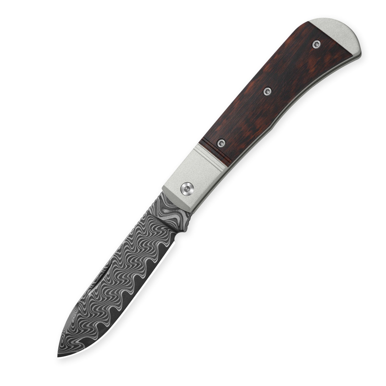 Trestle D | Acid-washed Damascus | Aluminum & Leopardwood | Slip Joint | KizerV™ 3760A3