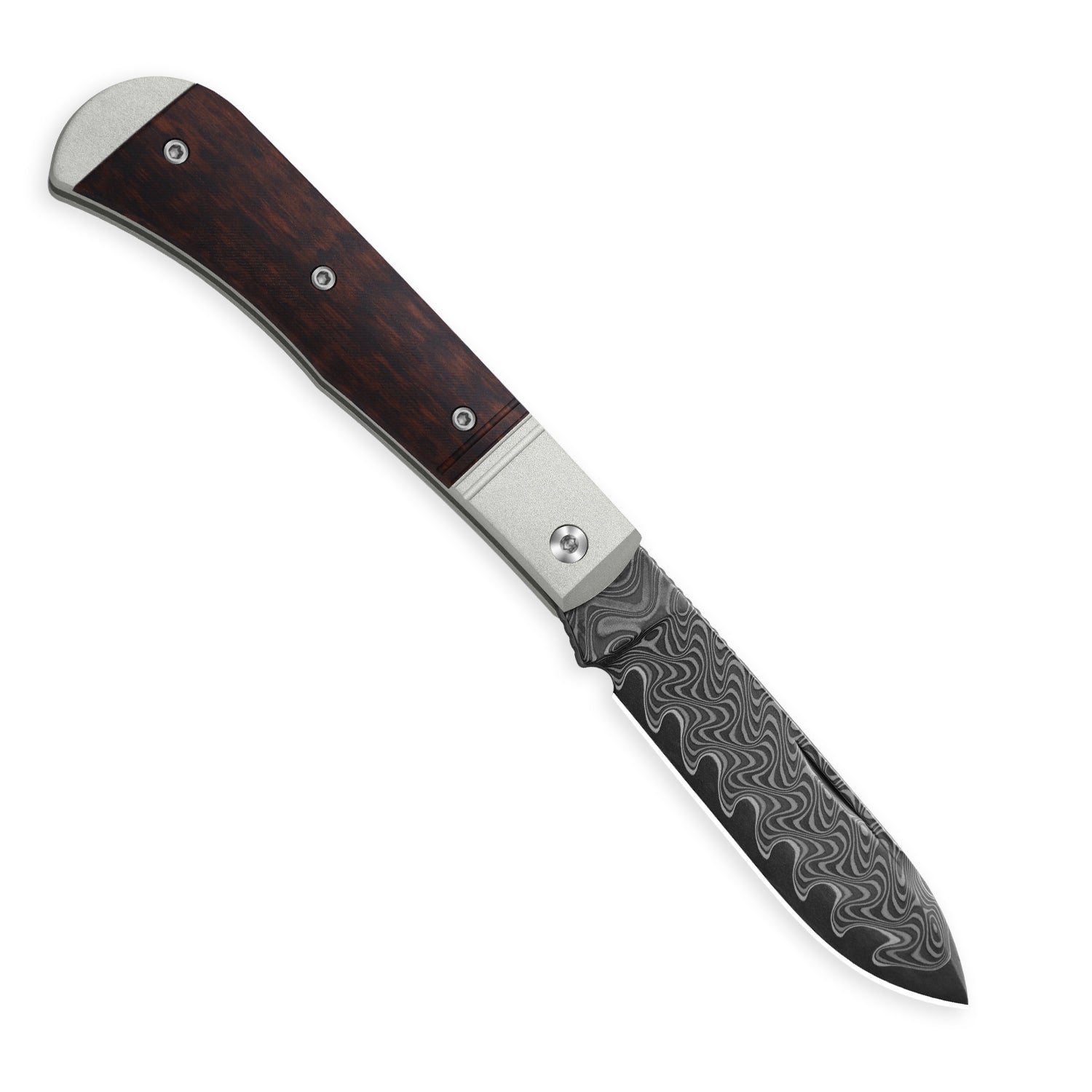 Trestle D | Acid-washed Damascus | Aluminum & Leopardwood | Slip Joint | KizerV™ 3760A3