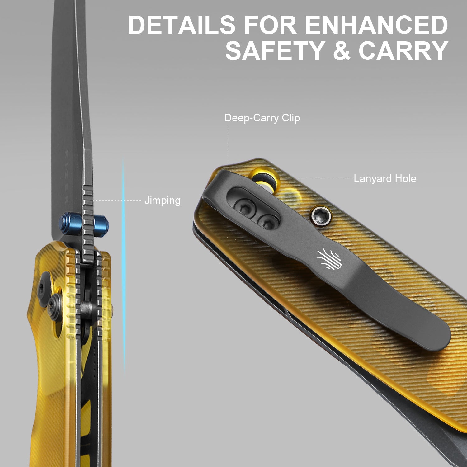 Pokiman CC | Kizer Clutch Lock™ | Clip Point | Four-Finger Full Grip | Clear PEI | KizerV™ 3789A3