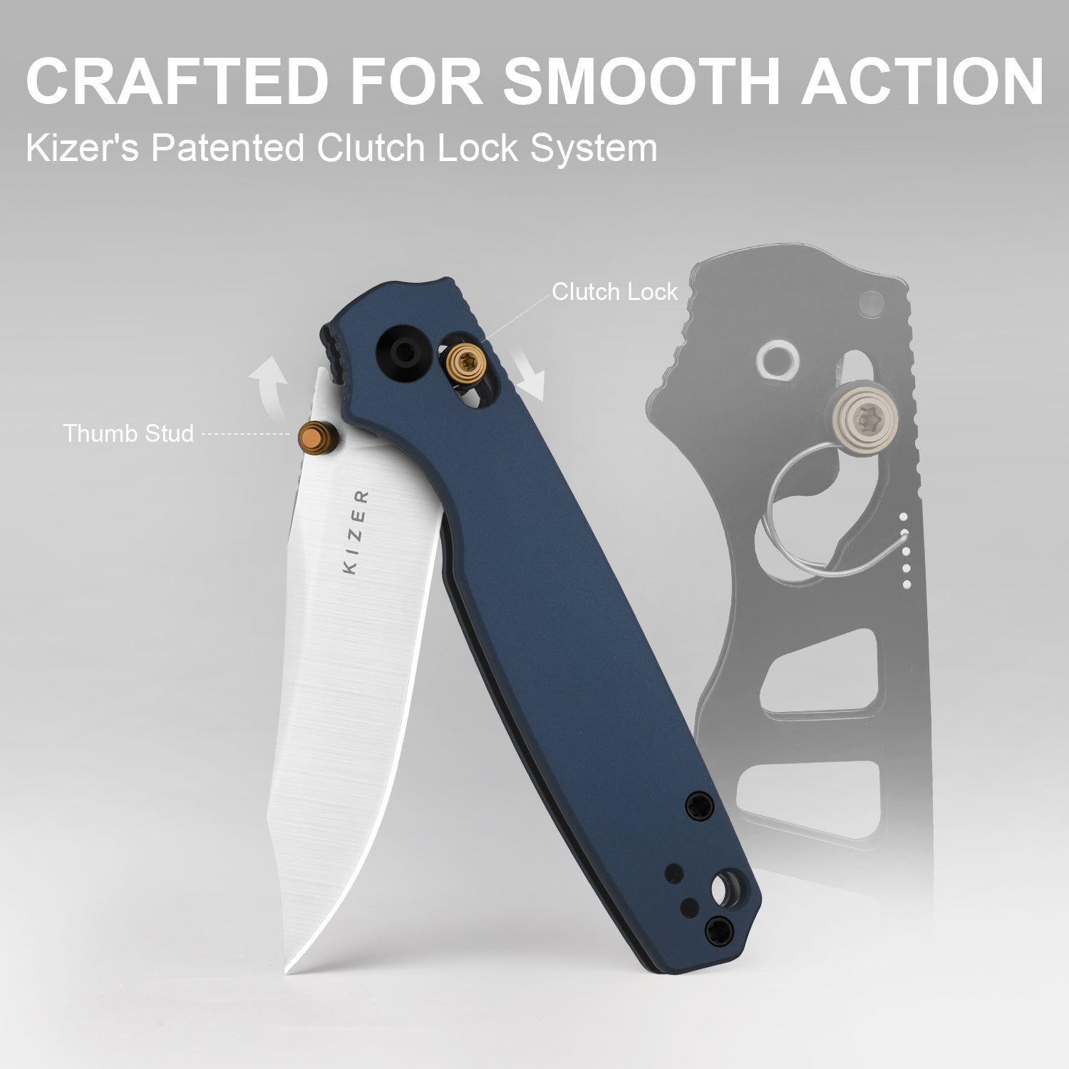 Pokiman CC | Kizer Clutch Lock™ | Clip Point | Four-Finger Full Grip | Aluminum | KizerV™ 3789A4