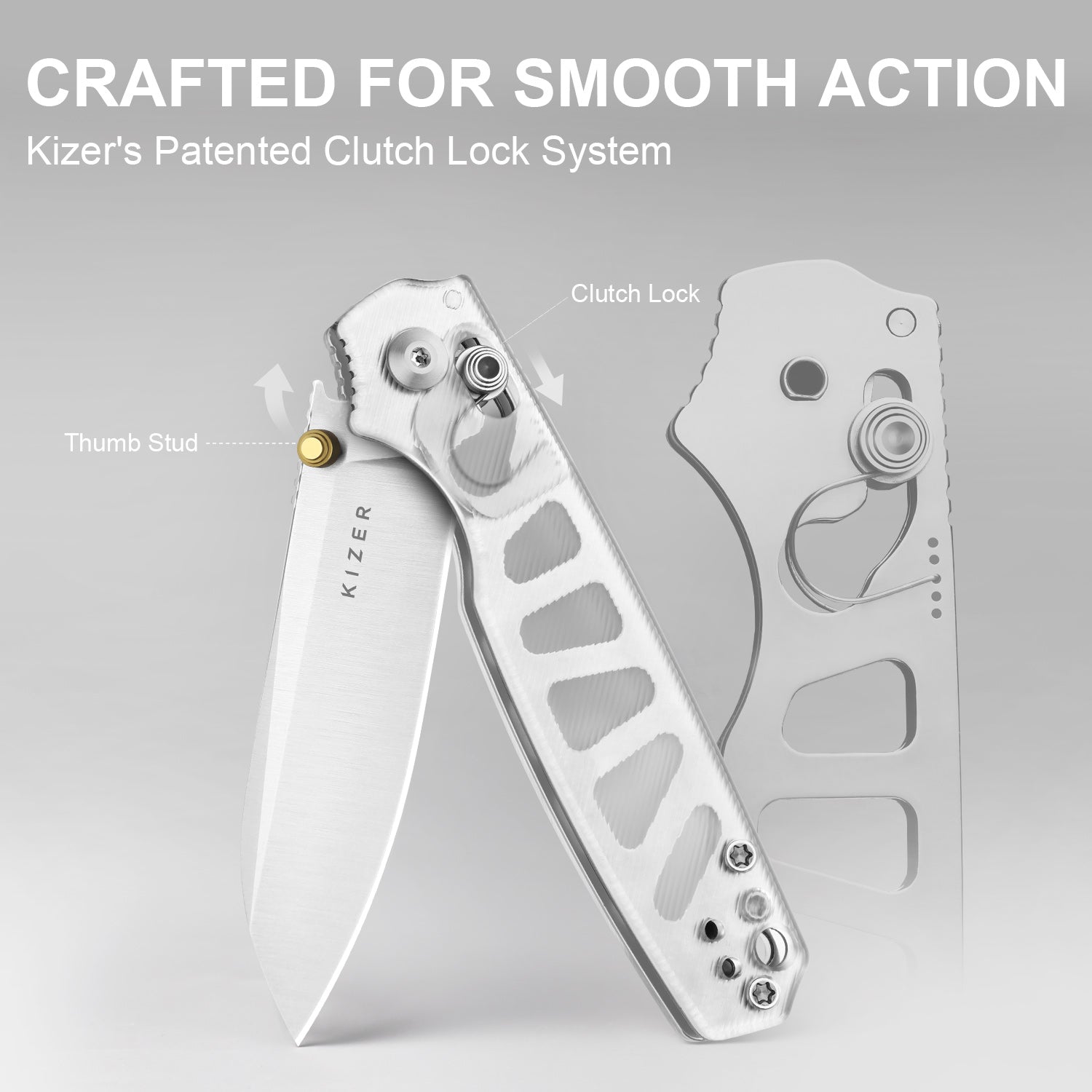 Pokiman CS | Kizer Clutch Lock™ |Sheepsfoot | Four-Finger Full Grip | Clear Acrylic | KizerV™ 3789A5