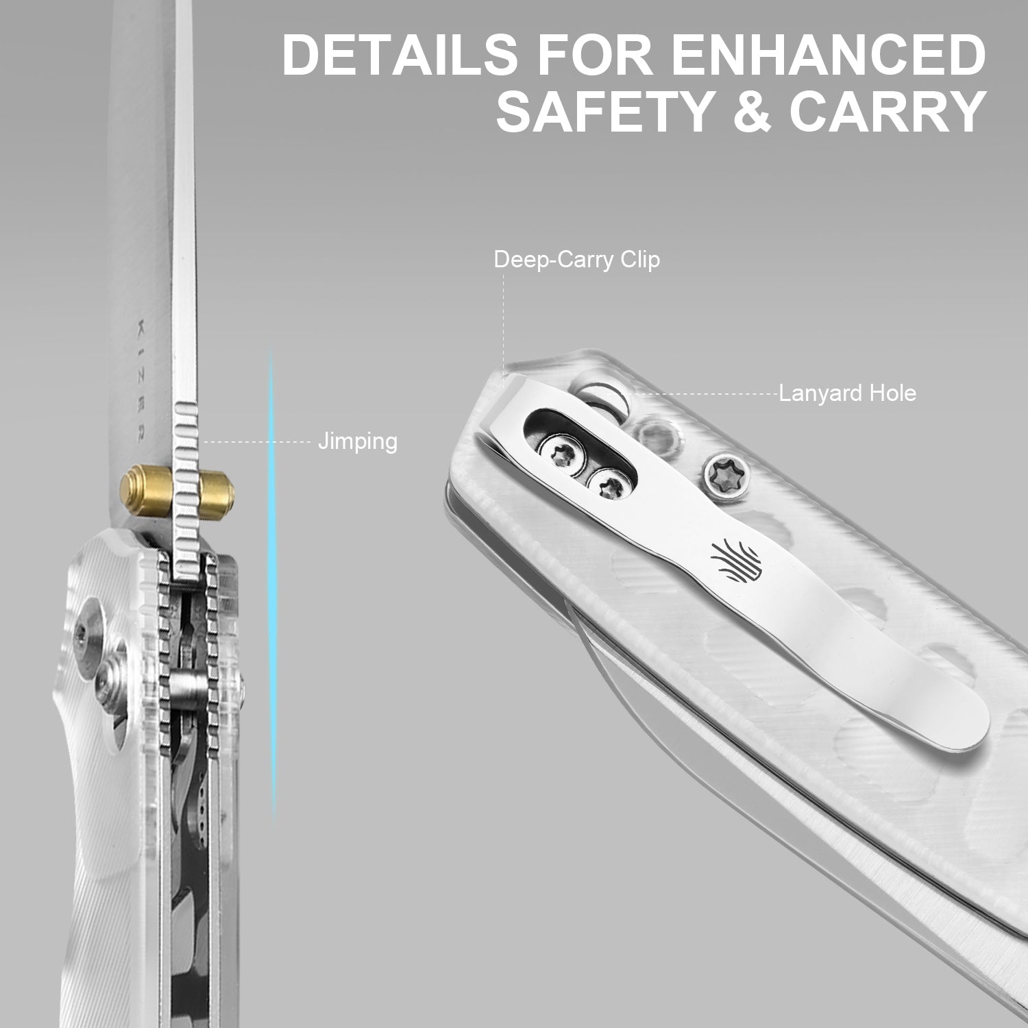 Pokiman CS | Kizer Clutch Lock™ |Sheepsfoot | Four-Finger Full Grip | Clear Acrylic | KizerV™ 3789A5