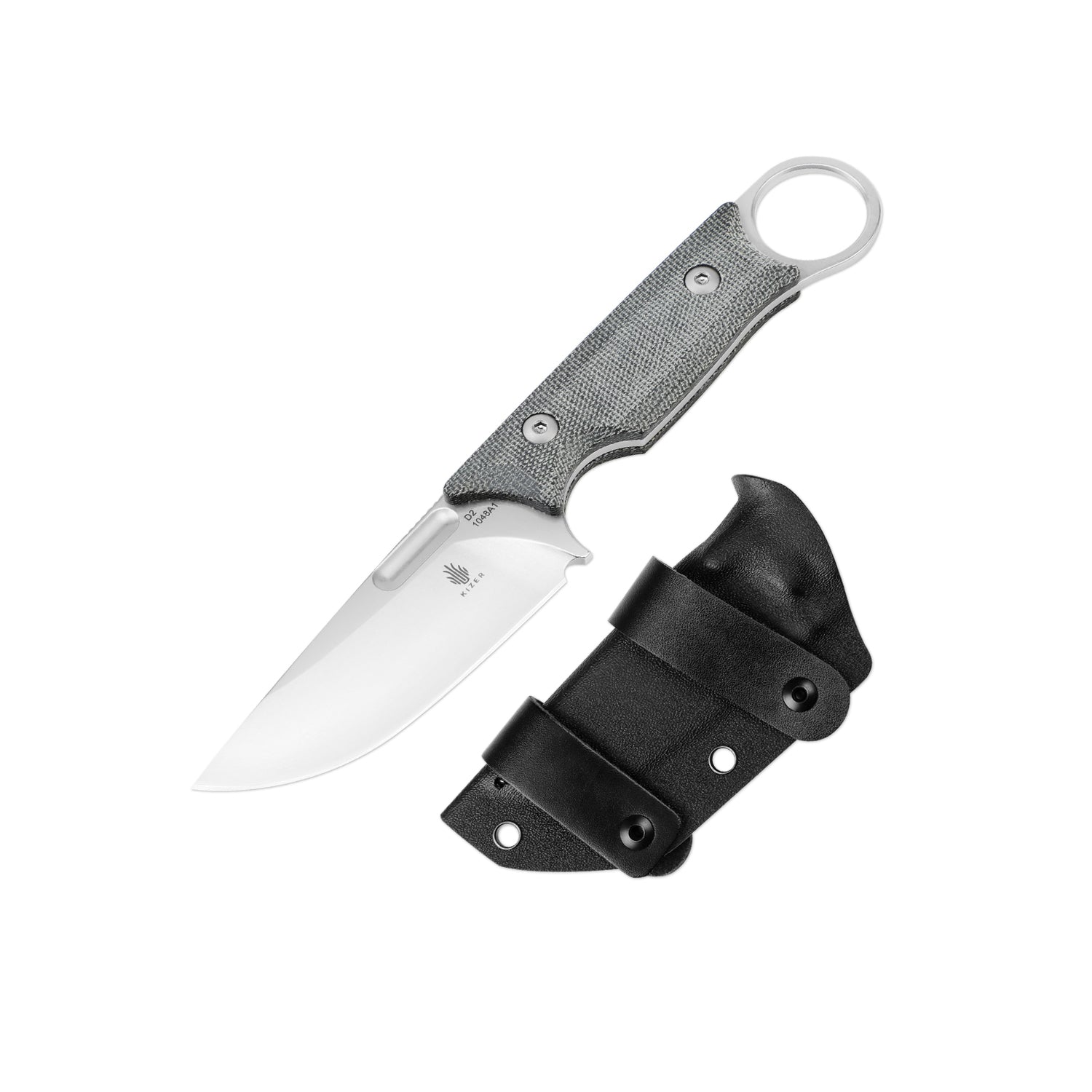 カバさん Cabox 3.346 inch D2 Fixed Blade Micarta Handle 1048A1-Kizer
