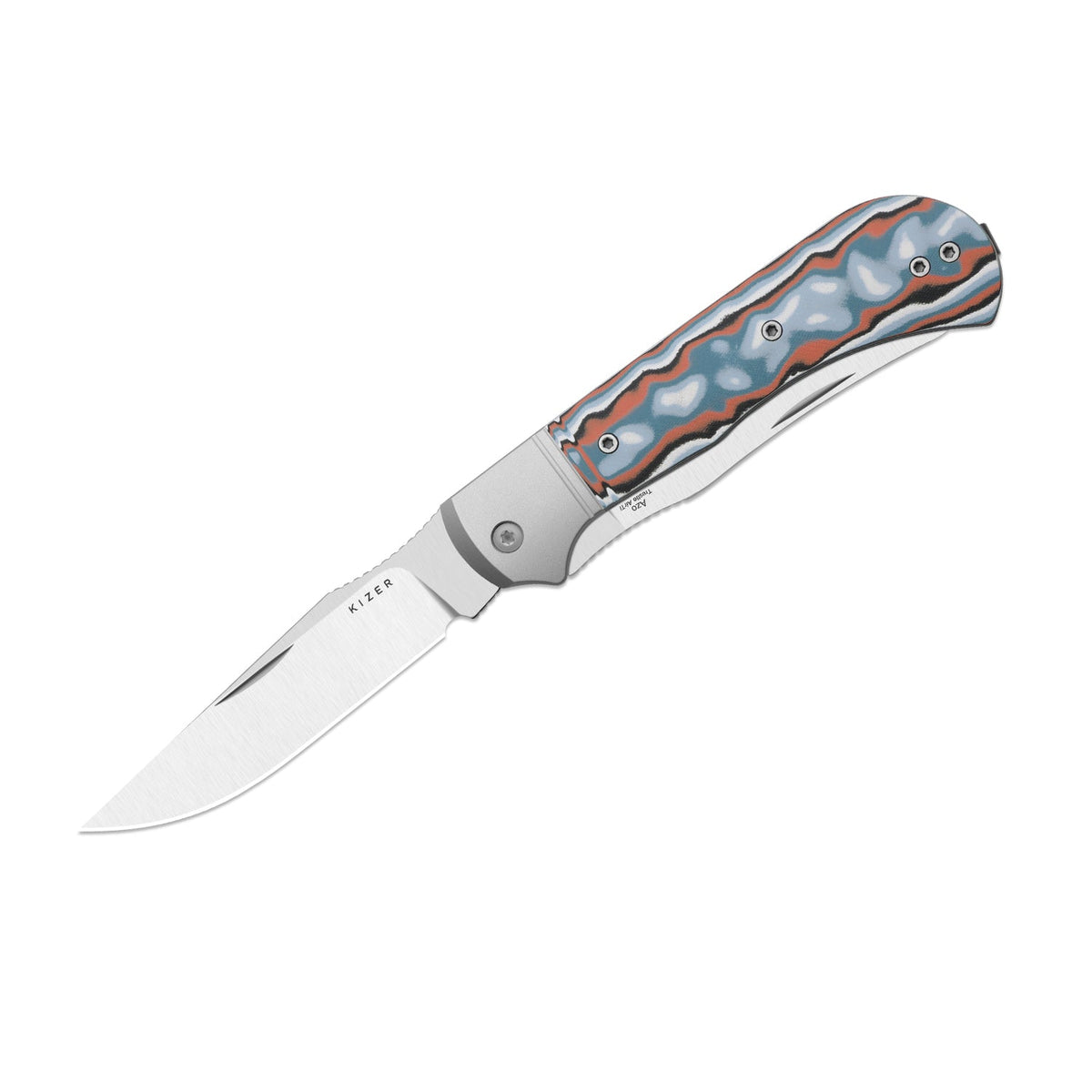 Trestle TP AirTi｜BD1N Dual-Blade Clip Point & Spey Point | KStop™ 105° Half-Stop Trapper | Aluminum & vortex pattern micarta | KizerB™ 3761TPA4