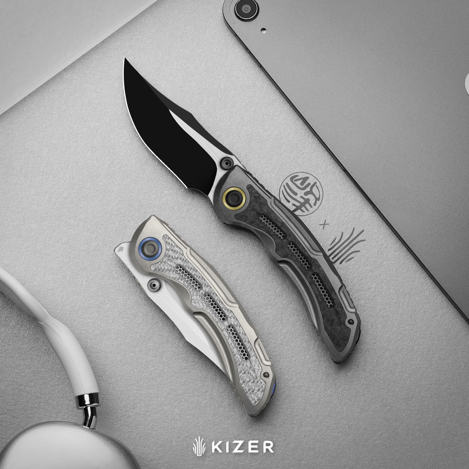 SILVER WING-LITE | S45VN+Stonewashed+Flat Grind | Titanium & Carbon Fi