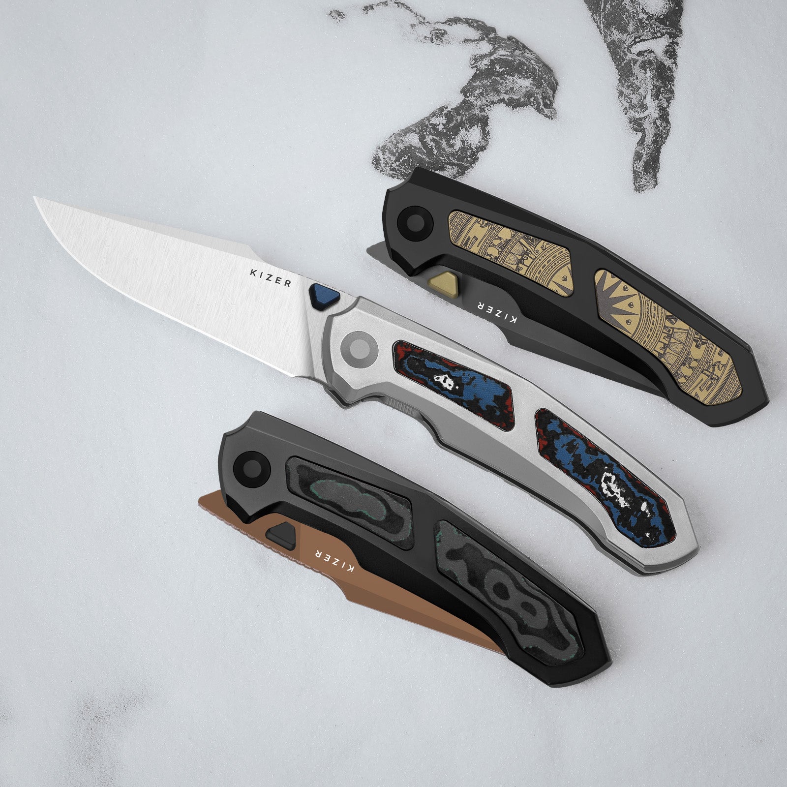 Feweed XL | S90V | Harpoon Blade | Titanium & Aluminum Laser Pattern |
