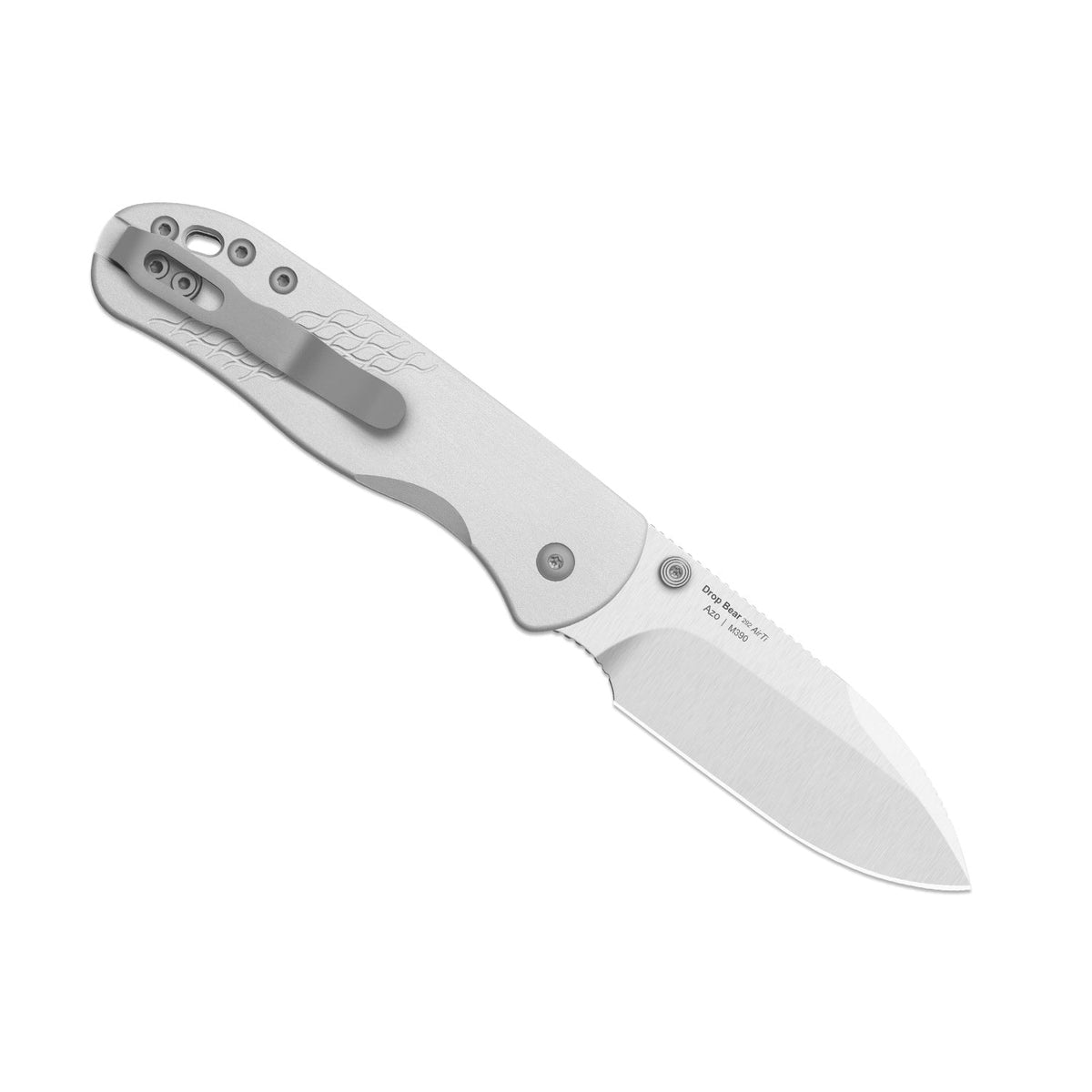 Drop Bear 292 AirTi | Kizer Button Liner Lock™ | M390 + Satin | Silver Milled Aluminum | KizerB™ 3619.292BD4