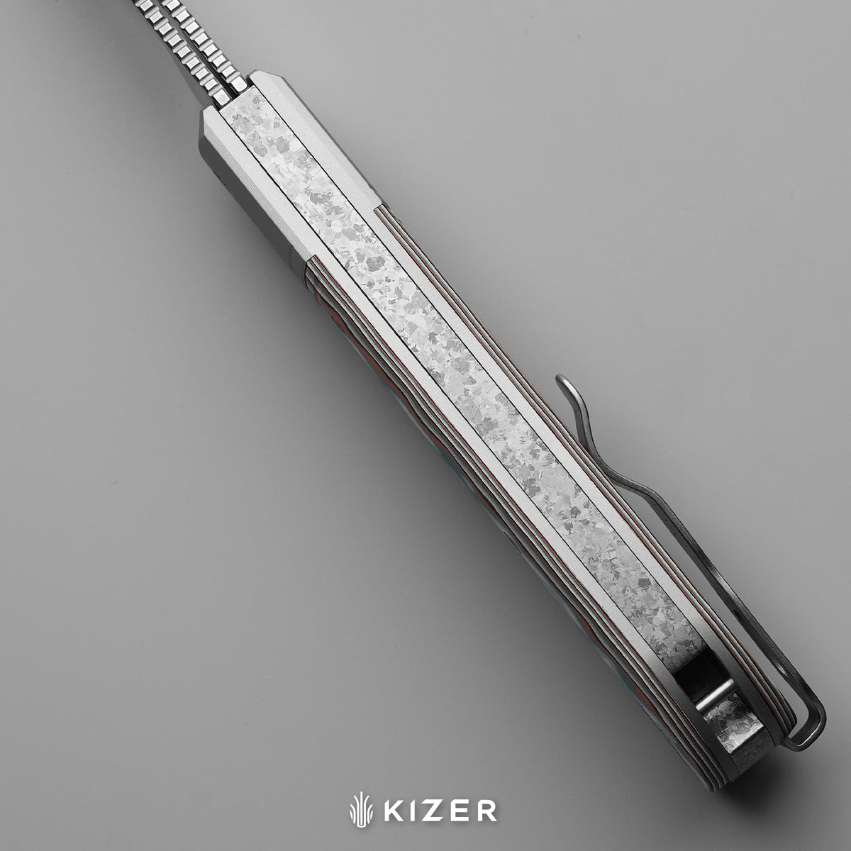 Trestle TP AirTi | BD1N Dual-Blade Clip Point & Spey Point | KStop™ 105° Half-Stop Trapper | Aluminum & vortex pattern micarta | KizerB™ 3761TPA2