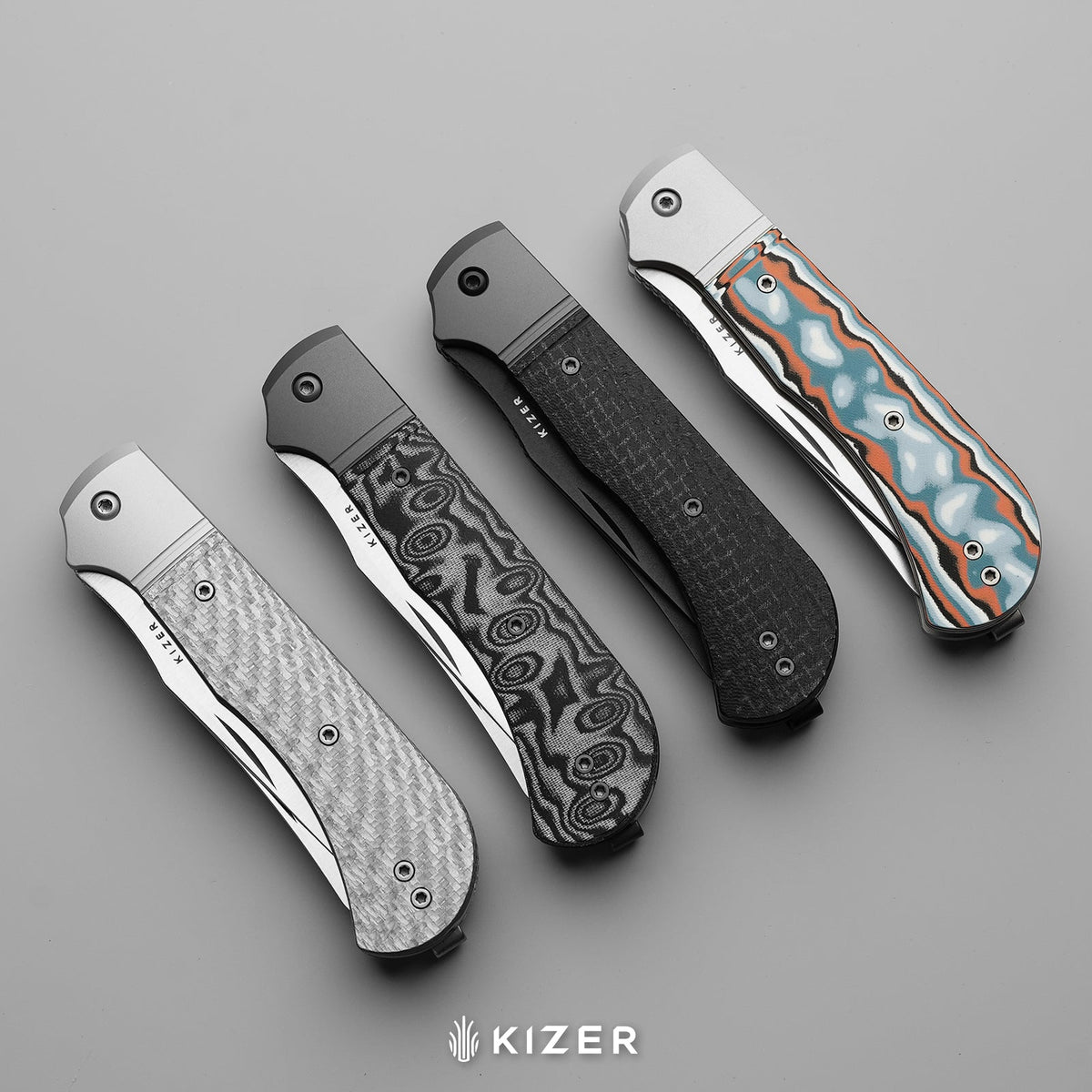 Trestle TP AirTi｜BD1N Dual-Blade Clip Point & Spey Point | KStop™ 105° Half-Stop Trapper | Aluminum & vortex pattern micarta | KizerB™ 3761TPA4