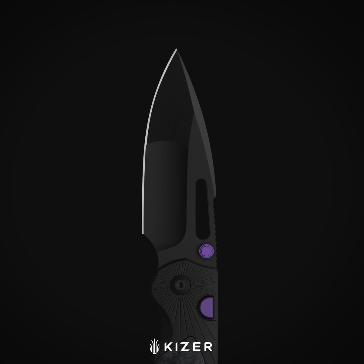 Durandal | Kizer Button Liner Lock™ | Aluminum &  Fatcarbon® Black Dark Matter  | S35VN + Black PVD Coating | KizerB™ 3765BD1