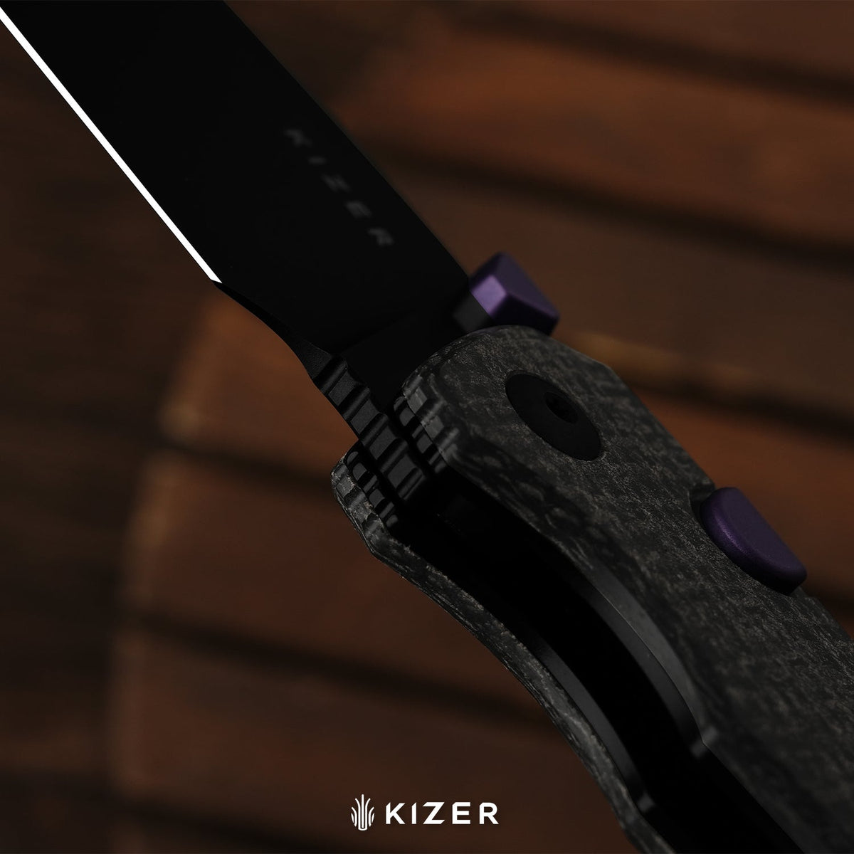 Wharning | Wharncliffe | Kizer Button Liner Lock™ | N690 | vortex pattern micarta | KizerV™ 3738BW2
