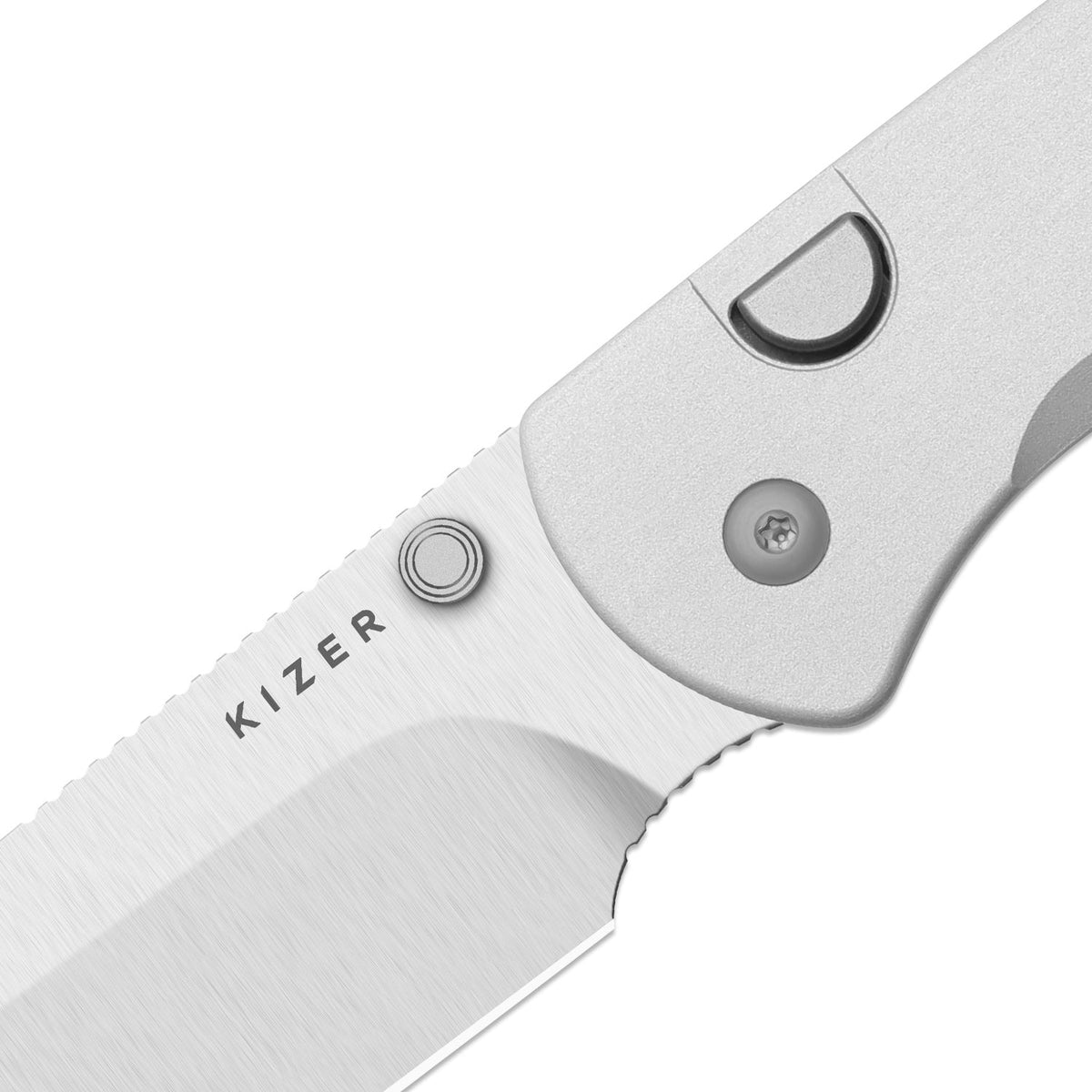 Drop Bear 292 AirTi | Kizer Button Liner Lock™ | M390 + Satin | Silver Milled Aluminum | KizerB™ 3619.292BD4