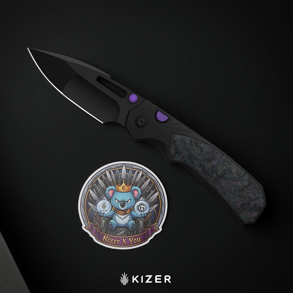 Durandal | Kizer Button Liner Lock™ | Aluminum &  Fatcarbon® Black Dark Matter  | S35VN + Black PVD Coating | KizerB™ 3765BD1
