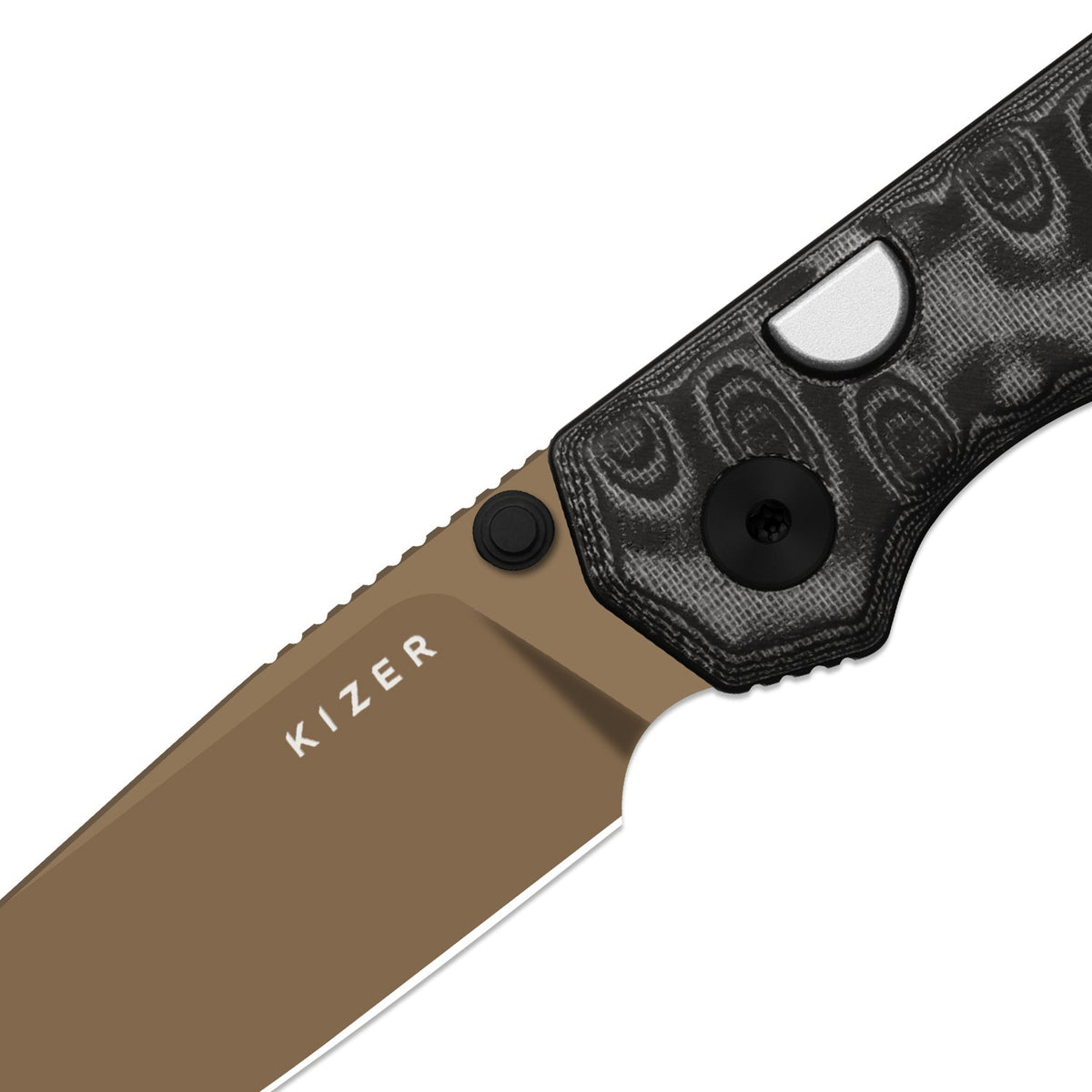 Begleiter 2.9 | Kizer Button Liner Lock™ | BD1N + Sunset Metal PVD | vortex pattern micarta | KizerV™ 3458.2BDA8