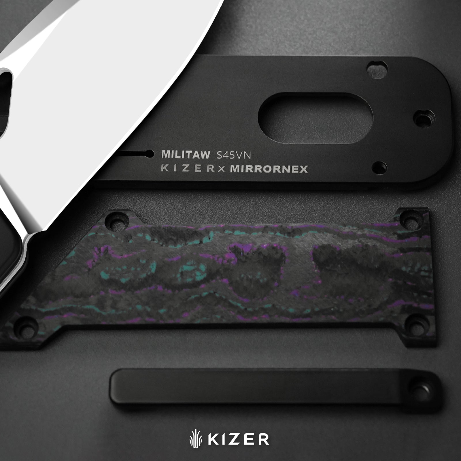 Militaw® | S45VN | Polished Ultra DLC | Titanium+KizerNova™ Joker Carbon Fiber| KizerB™ 3634A9