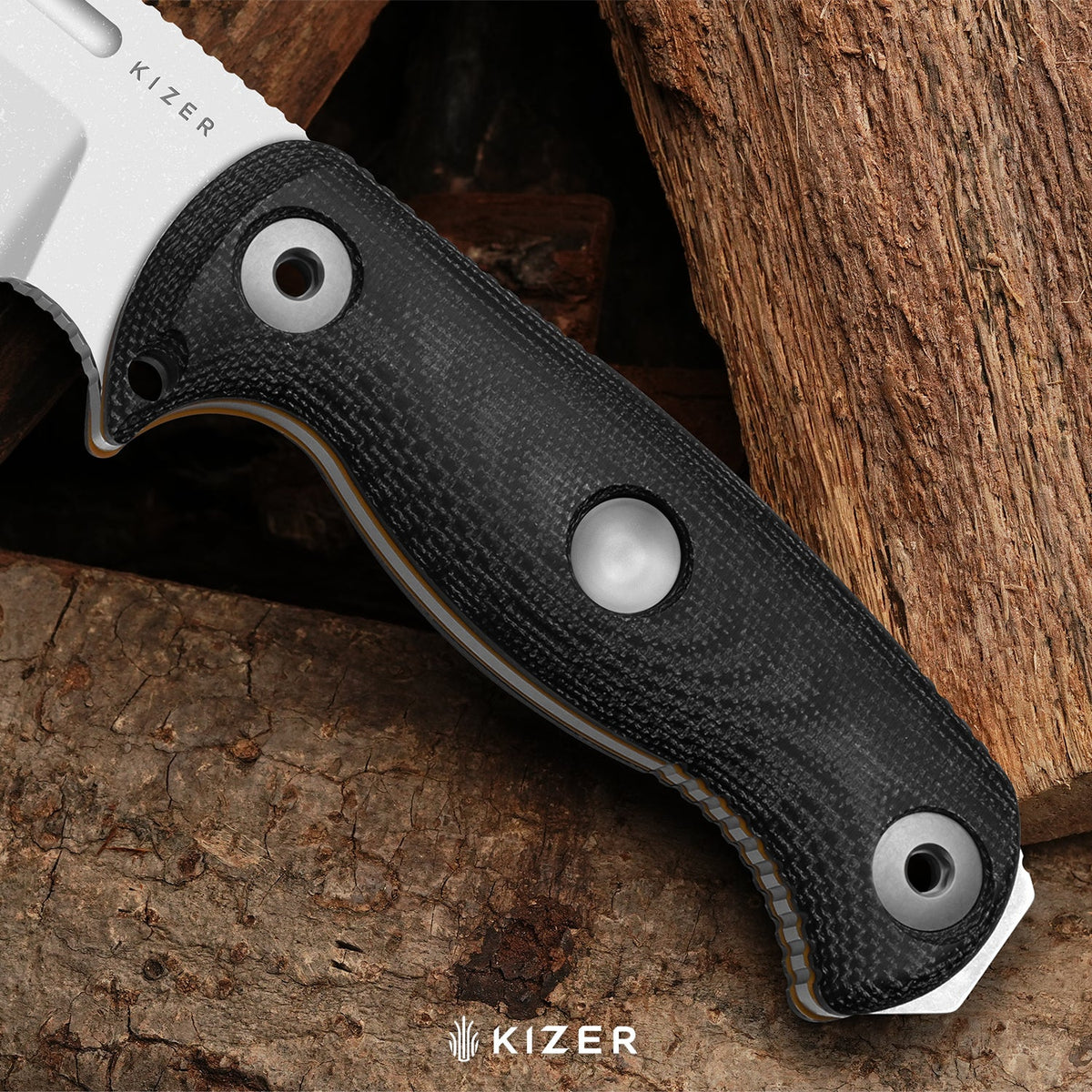 Drop Bear Fix 7 HexShox™ | AEB-L + Black PVD Stonewashed | Micarta & Orange TPV | Drop Point | KizerV™ 1103HSD2