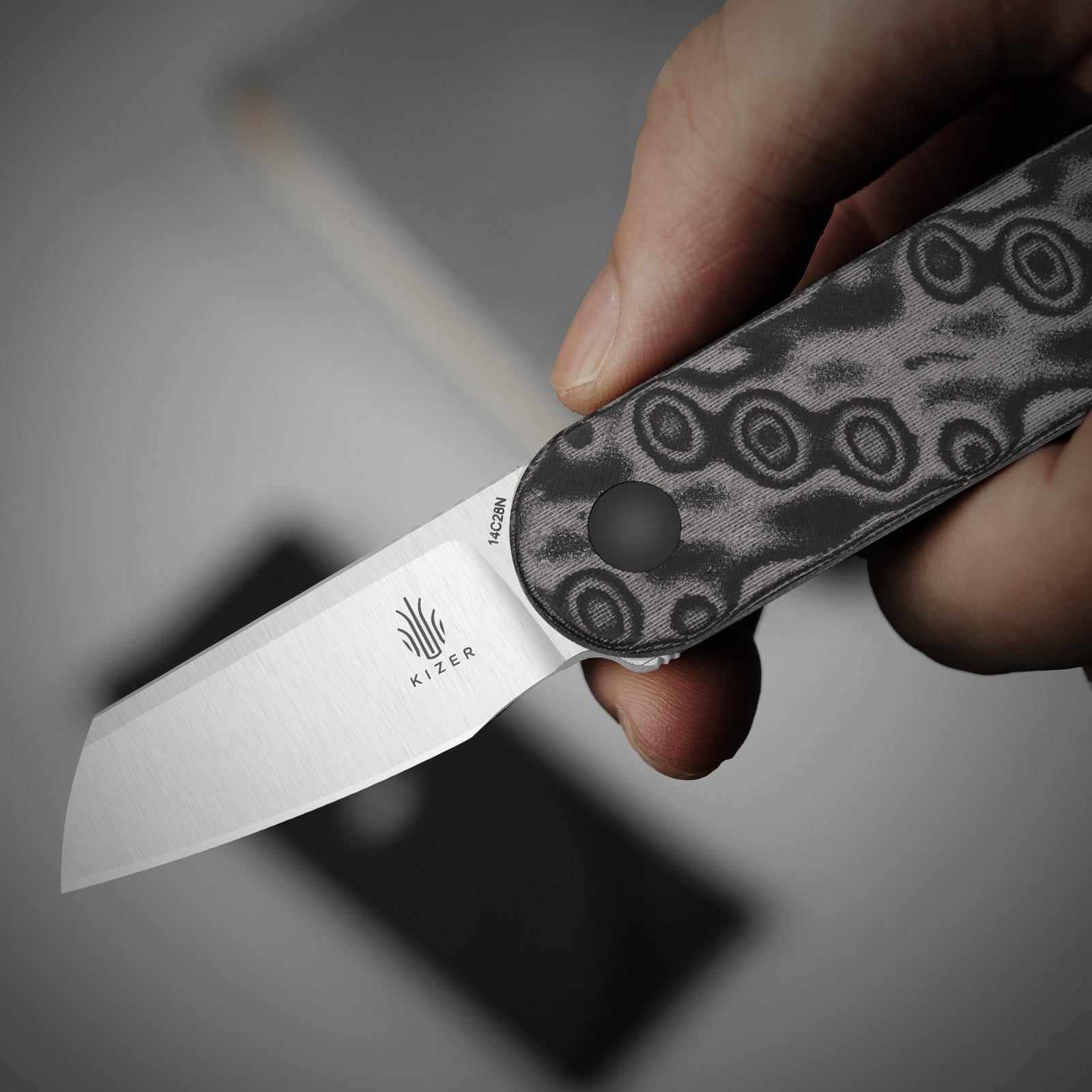 Mini Bay | 14C28N | Vortex Pattern Micarta | KizerV™ 2583A6