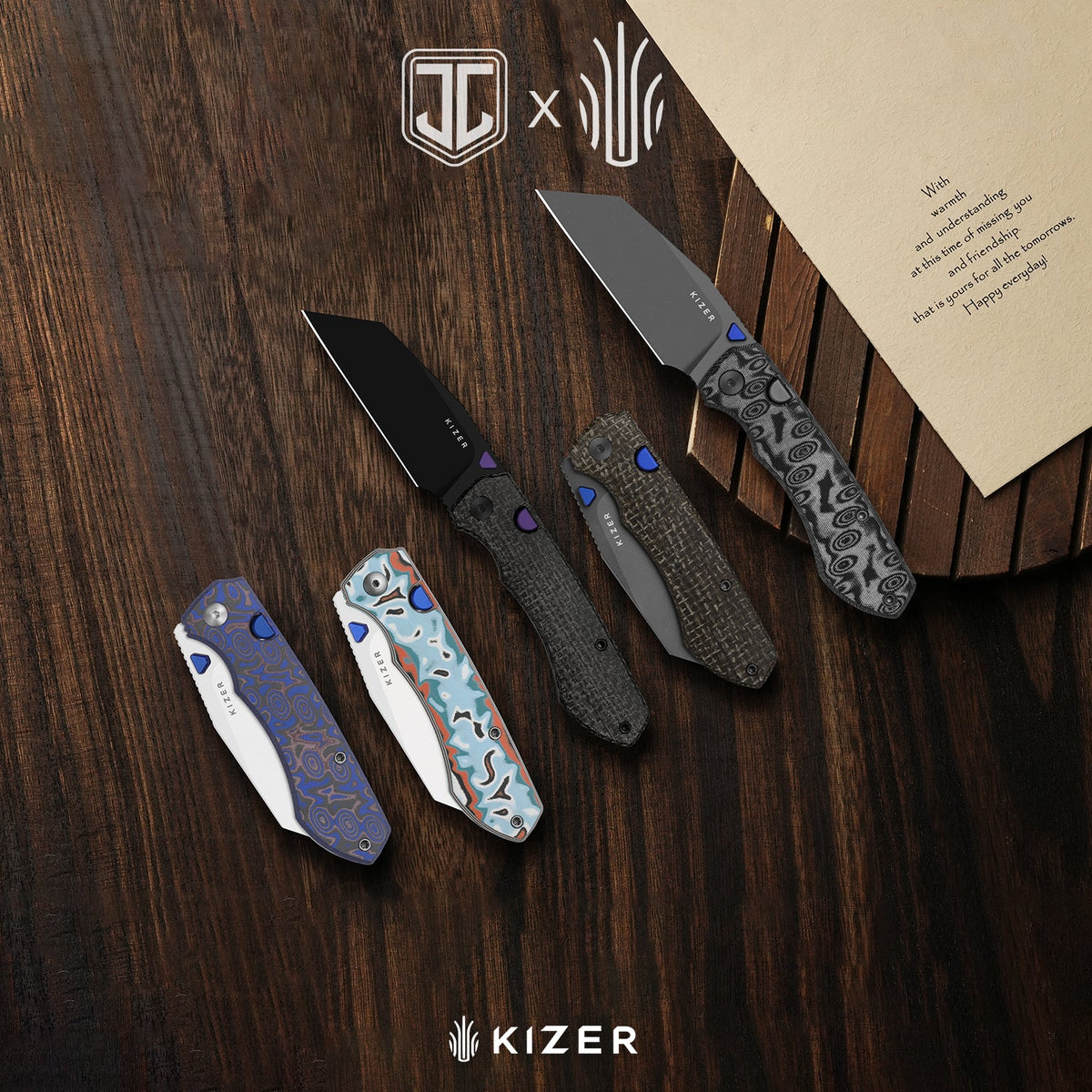 Wharning | Wharncliffe | Kizer Button Liner Lock™ | N690 | GID canvas micarta | KizerV™ 3738BW3