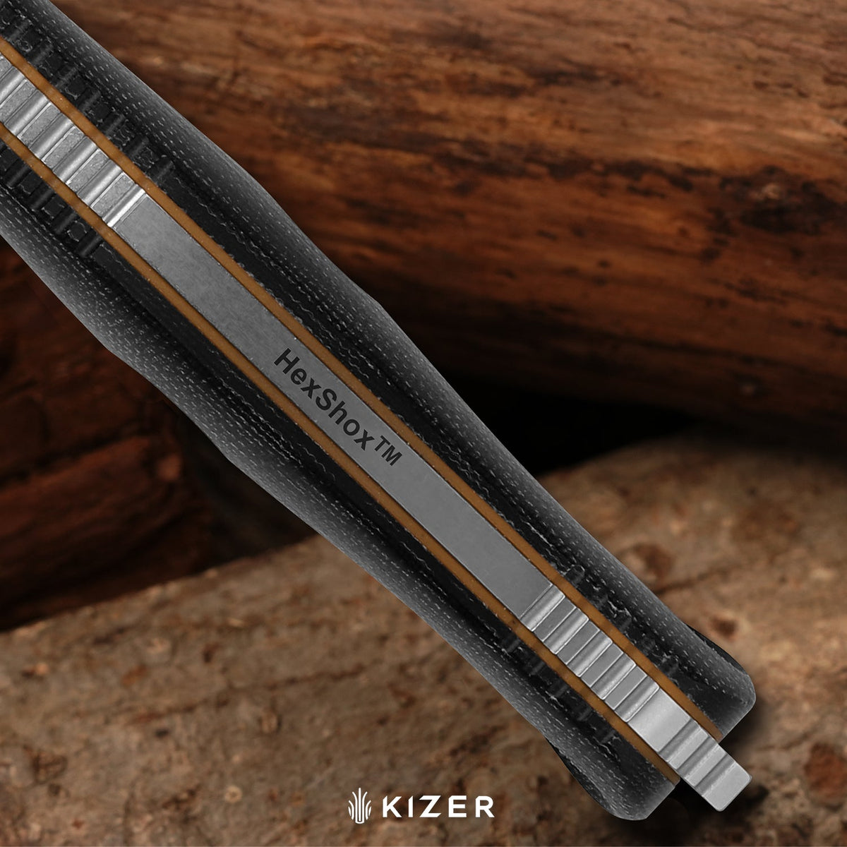 Drop Bear Fix 7 HexShox™ | AEB-L + Black PVD Stonewashed | Micarta & Orange TPV | Drop Point | KizerV™ 1103HSD2