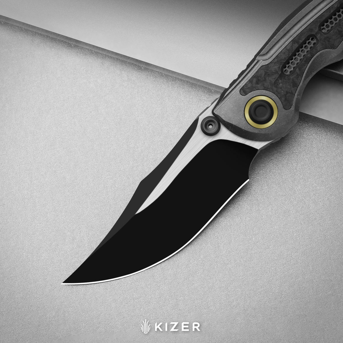 SILVER WING-LITE | S45VN+Black PVD Coating & Flat Brushed+Flat Grind | Titanium & Carbon Fiber | KizerB™ ZX-FK09A1
