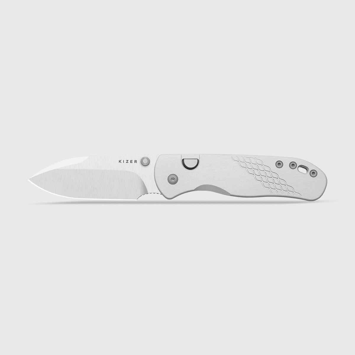 Drop Bear 292 AirTi | Kizer Button Liner Lock™ | M390 + Satin | Silver Milled Aluminum | KizerB™ 3619.292BD4