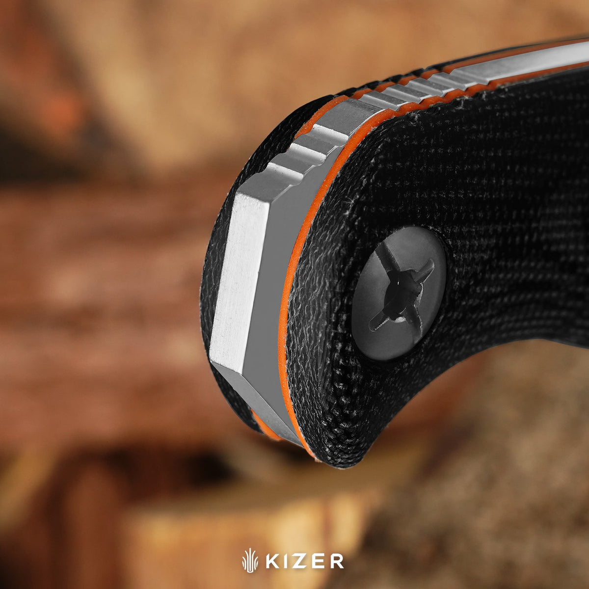 Drop Bear Fix 7 HexShox™ | AEB-L + Black PVD Stonewashed | Micarta & Orange TPV | Drop Point | KizerV™ 1103HSD2