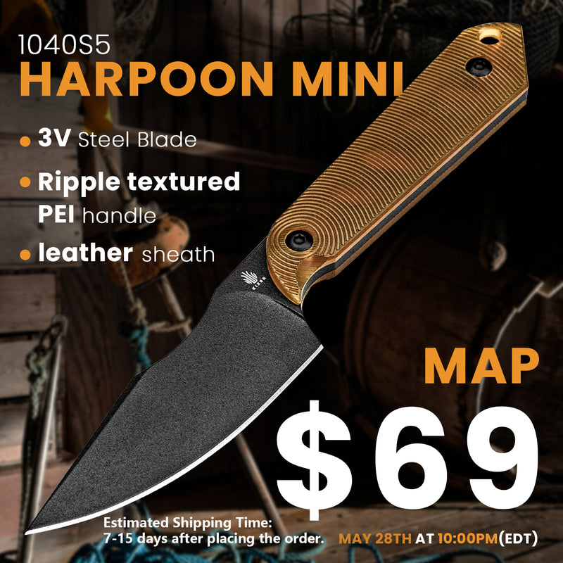 Kizer Harpoon Mini 3V Blade PEI Handle 1040S5 (3" Black)