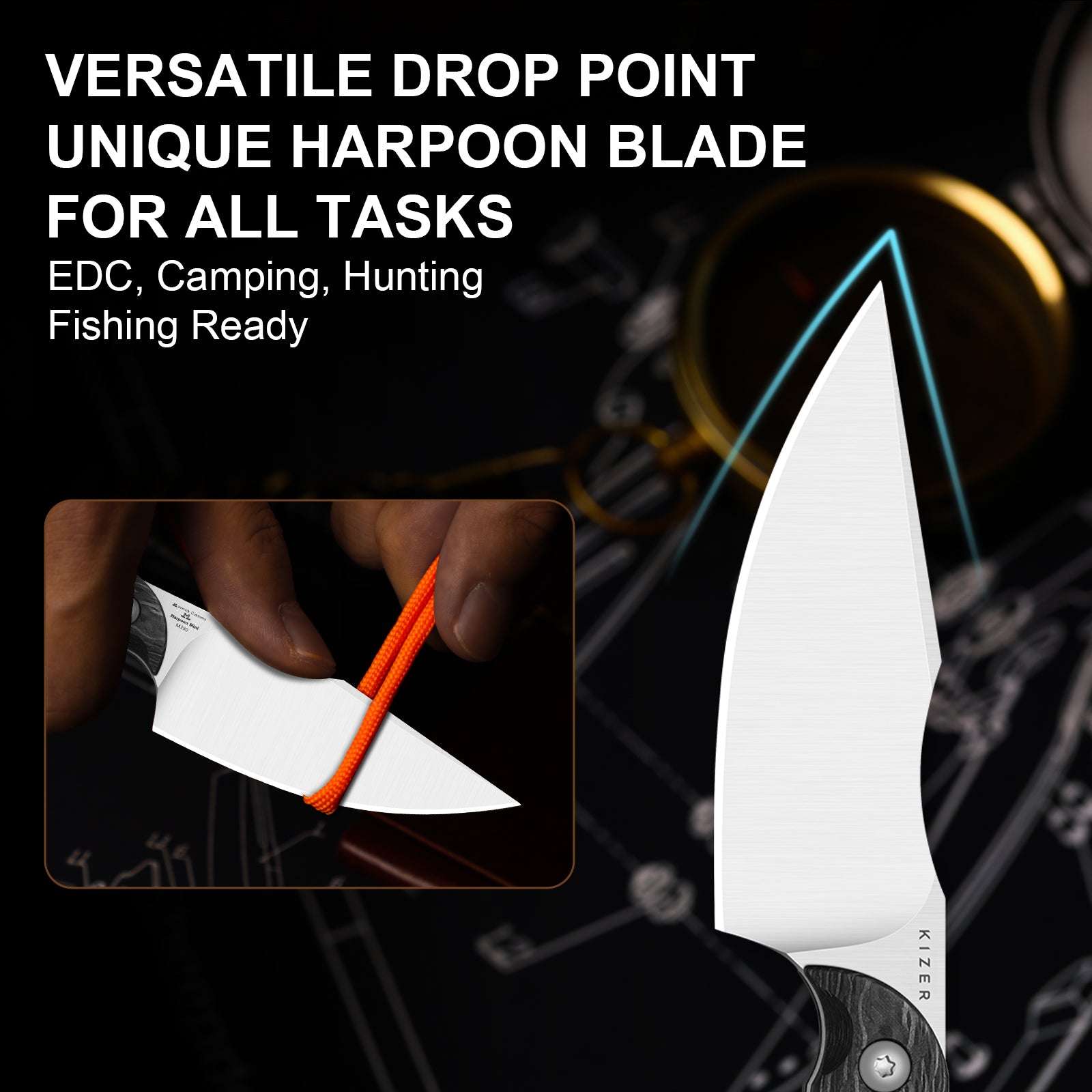 Mini Harpoon | M390 | Carbon Fiber | KizerB™ 1040S8