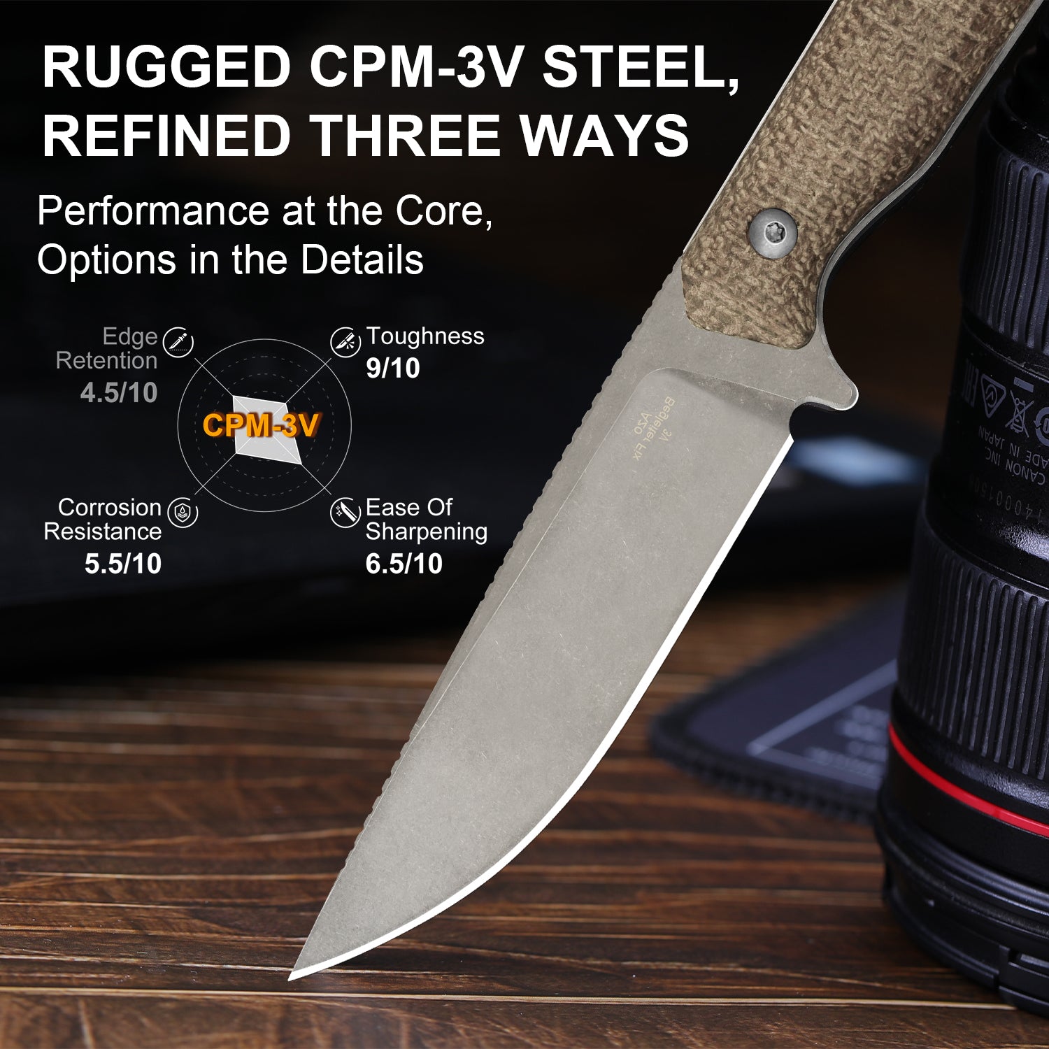Begleiter Fix 3.78 inch 3V Burlap Micarta 1045MD1-Kizer