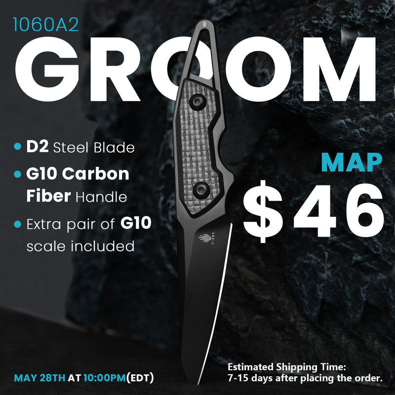 Kizer GROOM D2 Fixed Blade Carbon Fiber Handle 1060A2 (3.08 " Black)