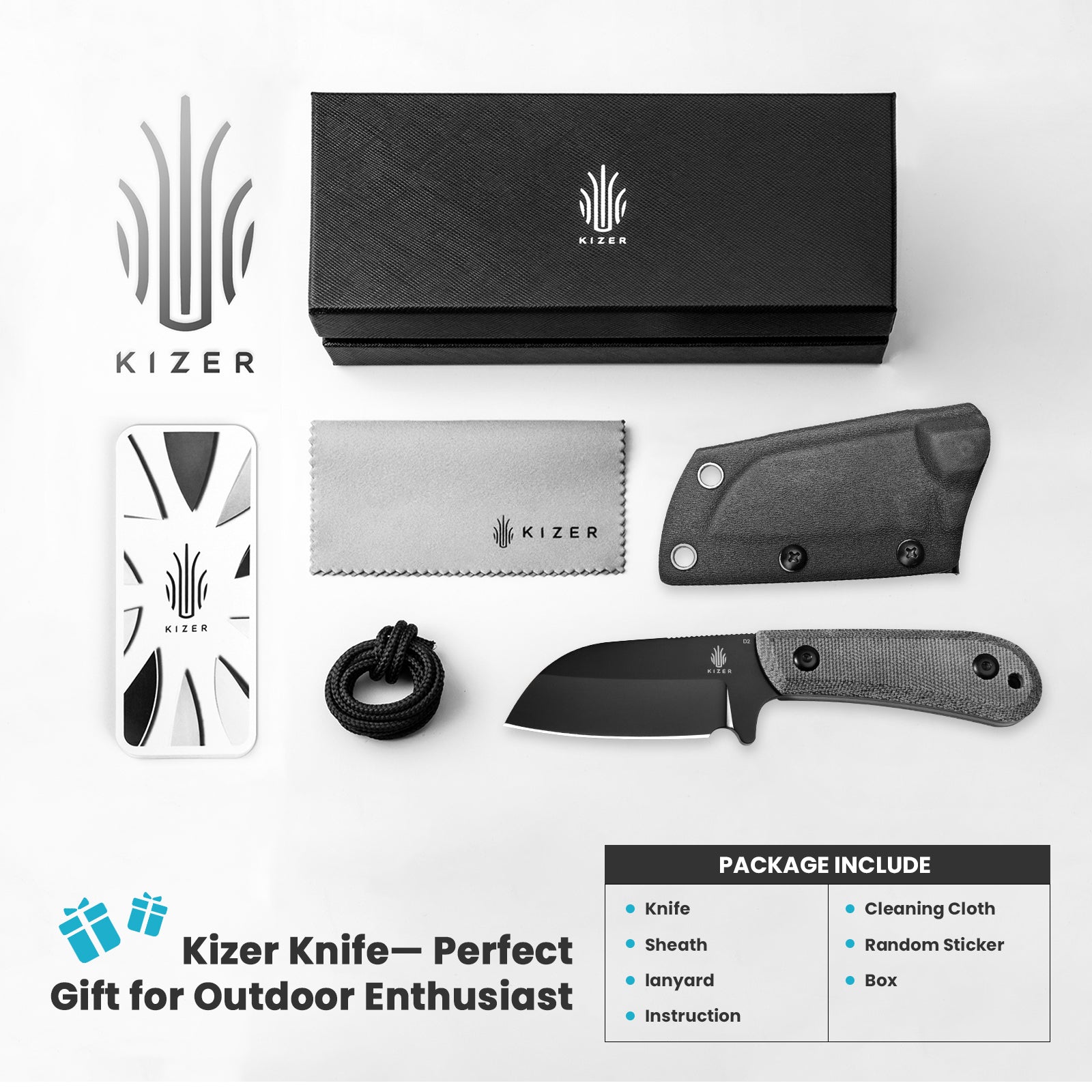 Kizer 2.94inch Deckhand D2 Compact Fixed Blade G10+Micarta Handle