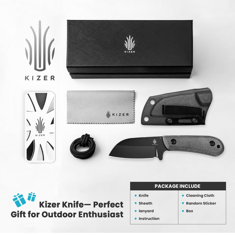 Kizer Deckhand D2 Compact Fixed Blade G10+Micarta Handle 1062A2(2.94 " Black）