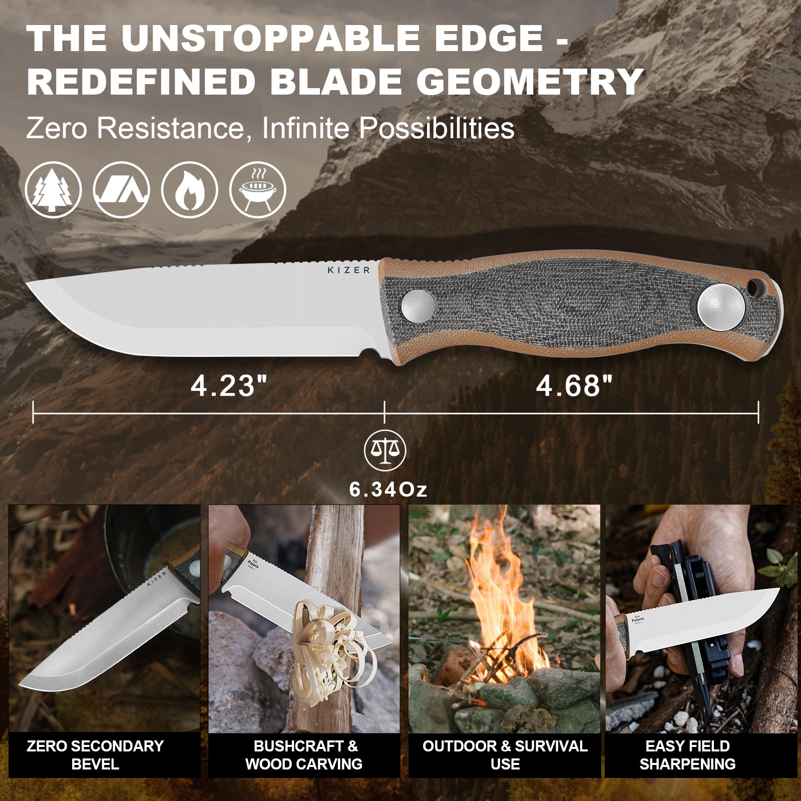 Polaris 4.23 inch AEB-L Micarta & G10 1100A1-Kizer