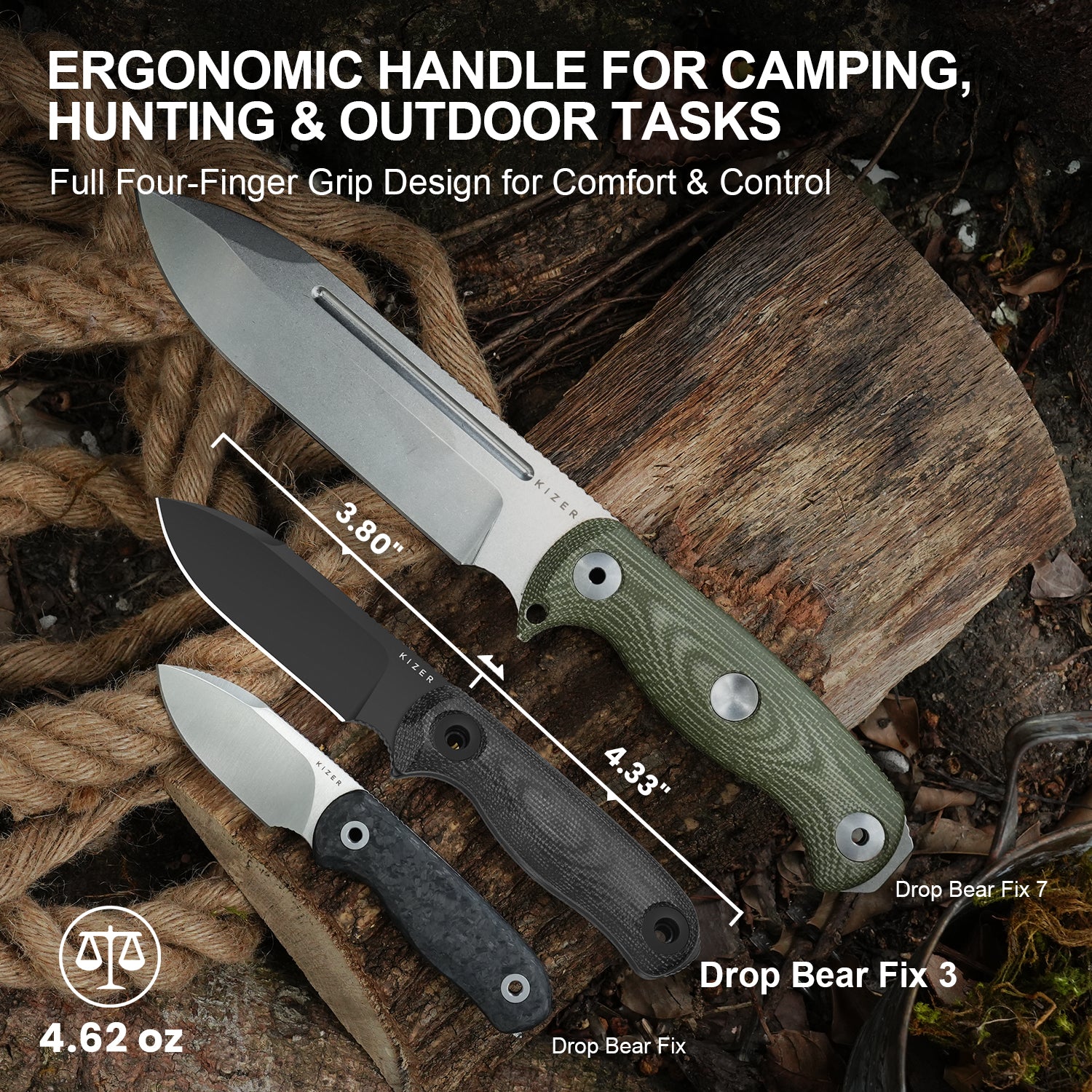 Drop Bear Fix 3 -3.8 inch 1095 Black Micarta 1101A3-Kizer