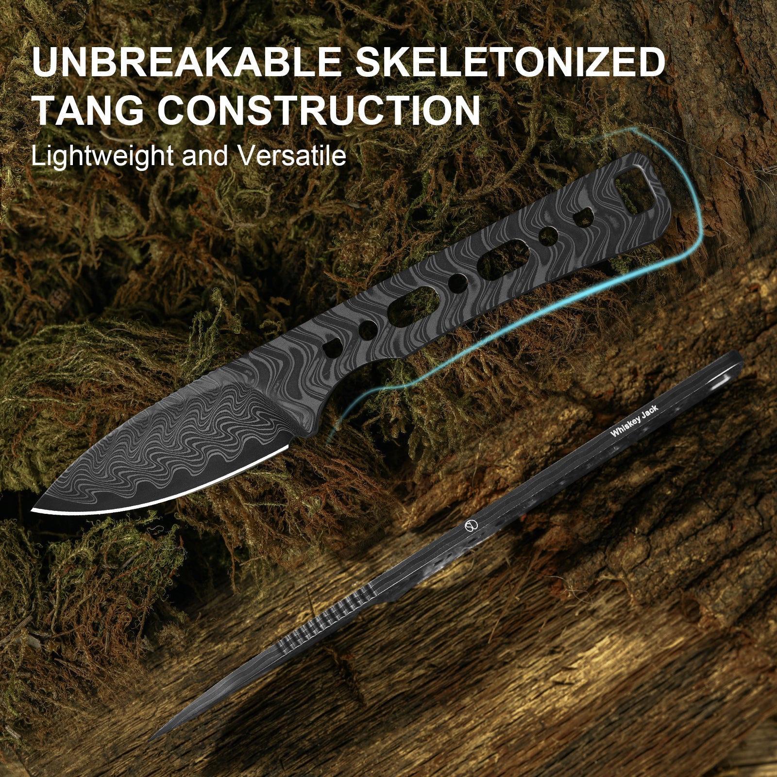 Whiskey Jack | Acid-washed Damascus | G10 & Mkuruti Wood | Skeletonized Tang | KizerV™ 1108A2