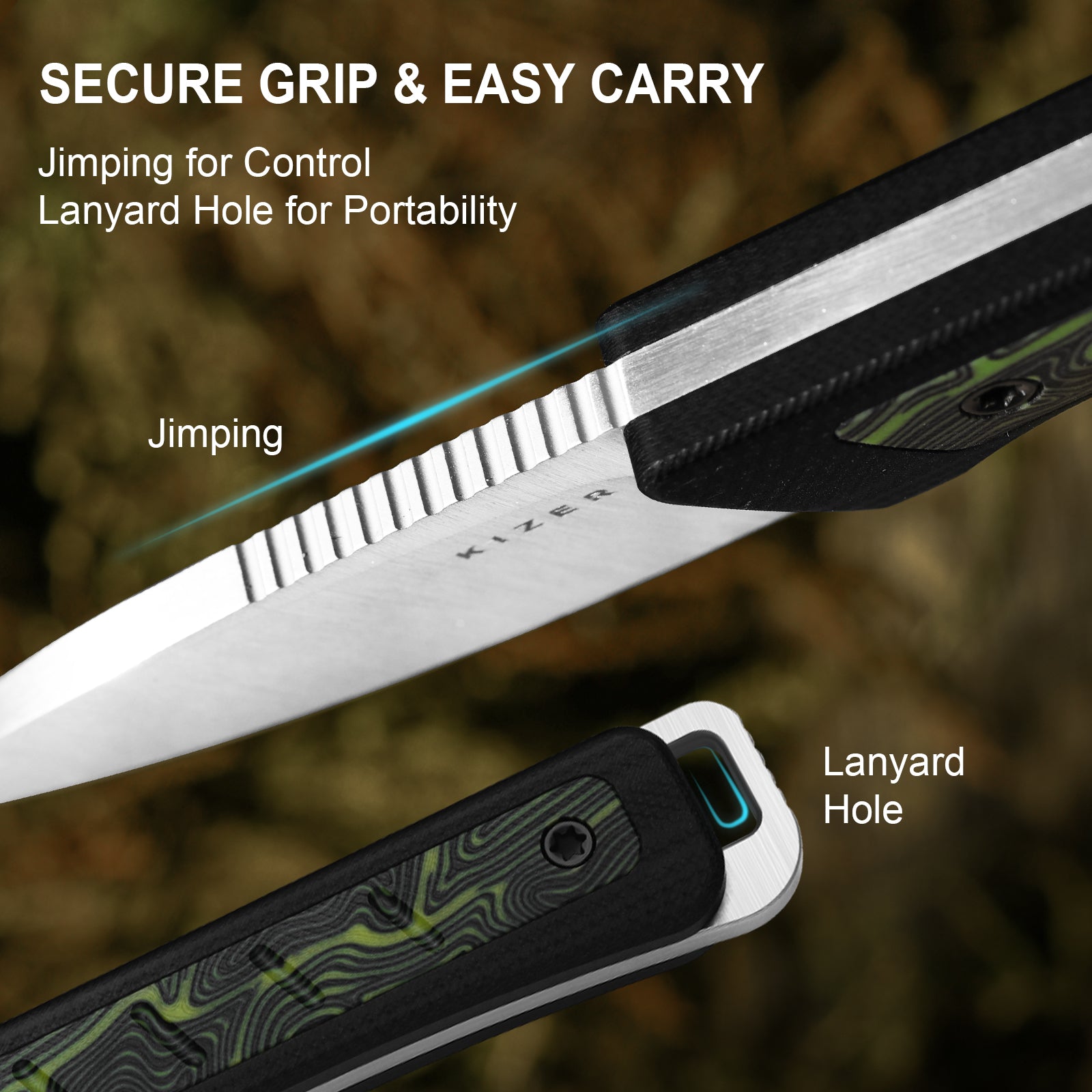 Whiskey Jack | AEB-L | G10 & Damascus G10 | Skeletonized Tang | KizerV™ 1108A3