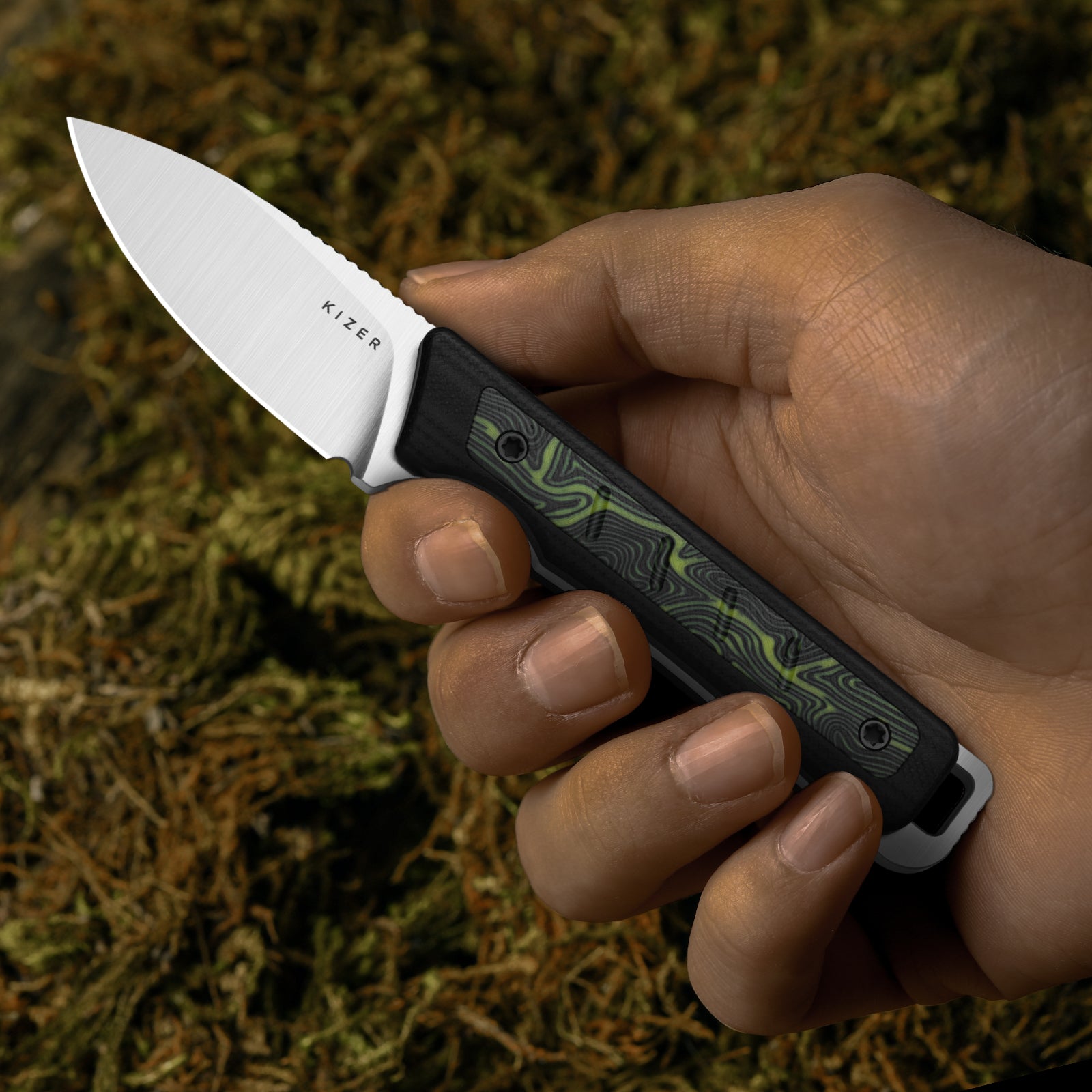 Whiskey Jack | AEB-L | G10 & Damascus G10 | Skeletonized Tang | KizerV™ 1108A3