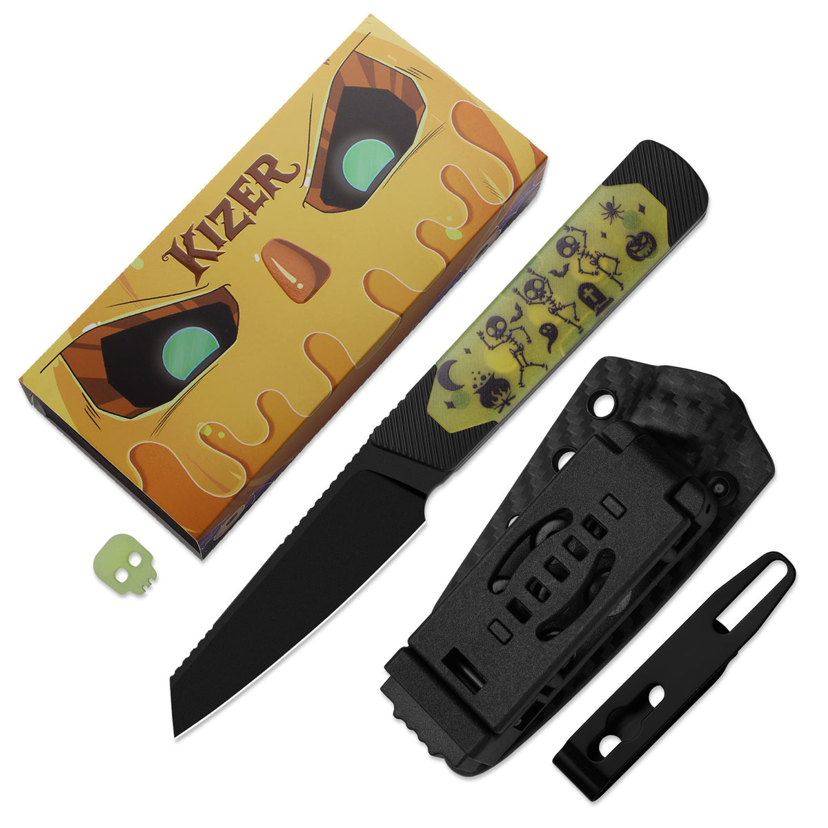 Halloween | Hallow | CPM 10V | Swappable Magnetic Inlays | Aluminum & GID G10 Handle | KizerB™ 1123HW1 | Halloween Special Edition