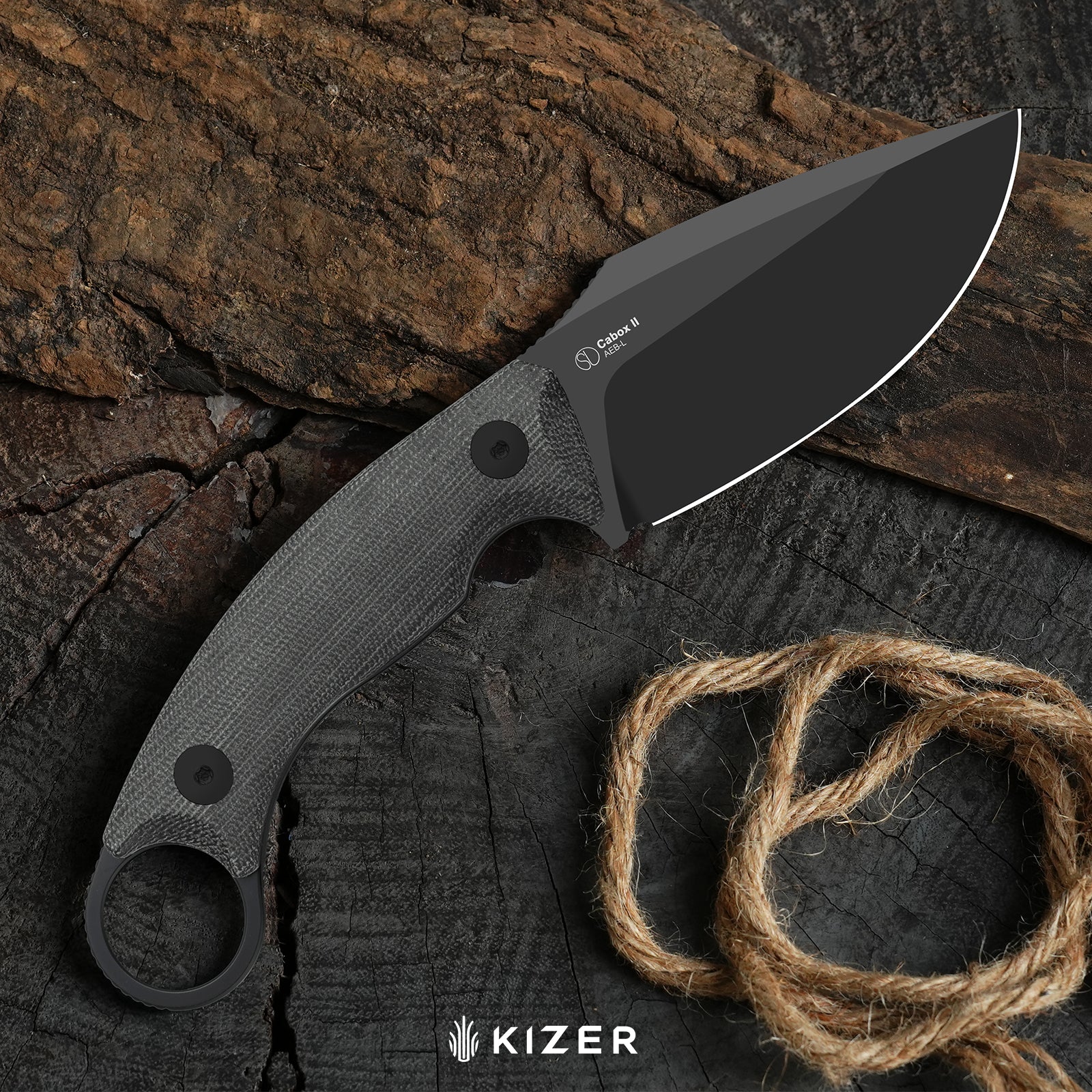 Cabox II | AEB-L | Micarta | Black PVD Coating | KizerV™ 1128A1