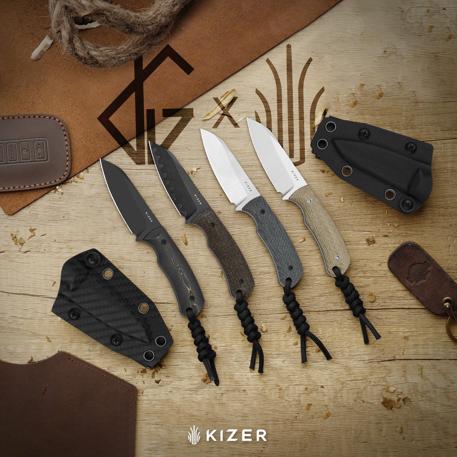 Field Mouse | CPM 3V | FatCarbon Camo Gold | Fixed Blade | KizerB™ 1135A1